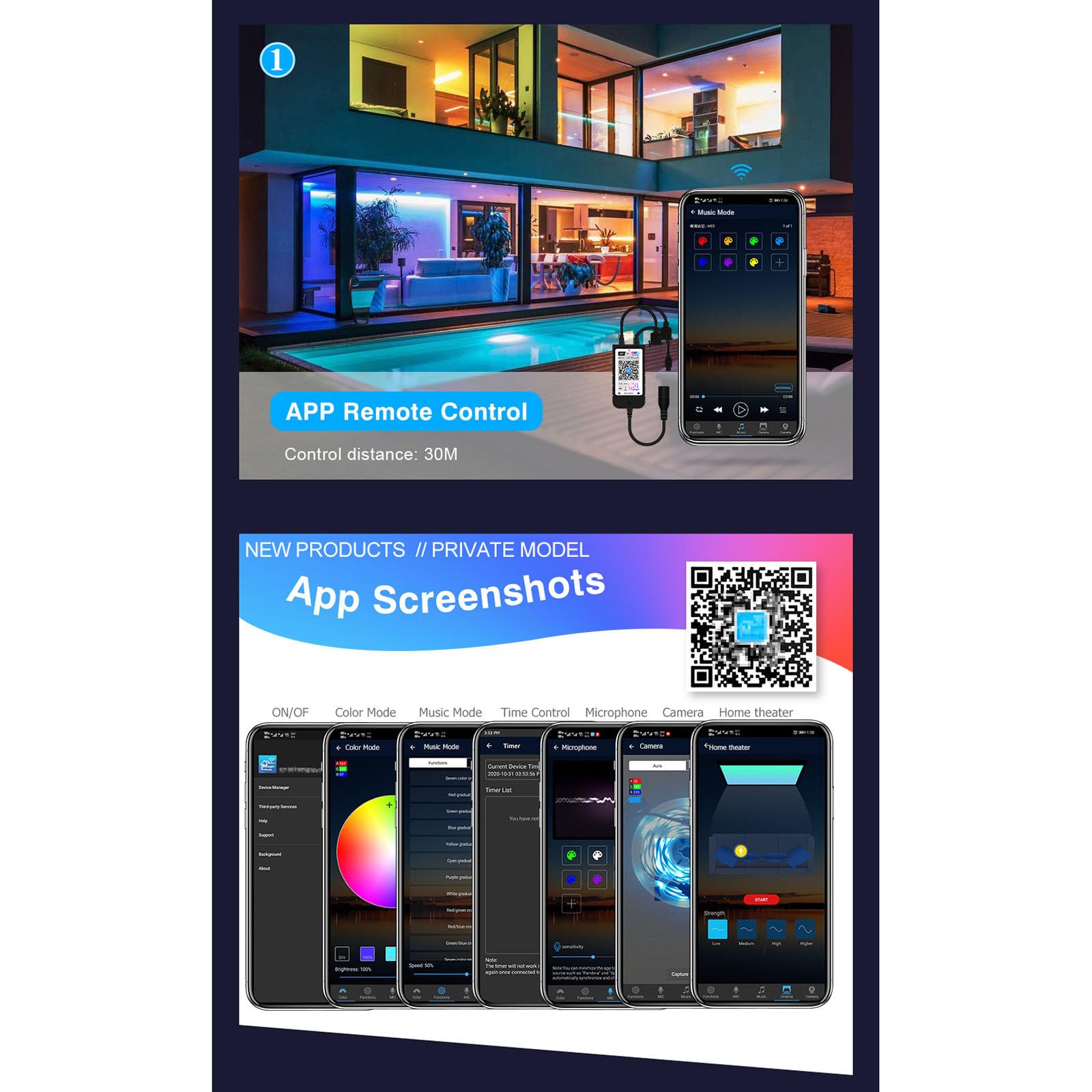 Tira de Luces LED WiFi 5050 RGD, Juego de Tiras de Luces mágicas, aplicación de iluminación LED, Control Remoto, IP20, Producto Inteligente Resistente al Agua,30m