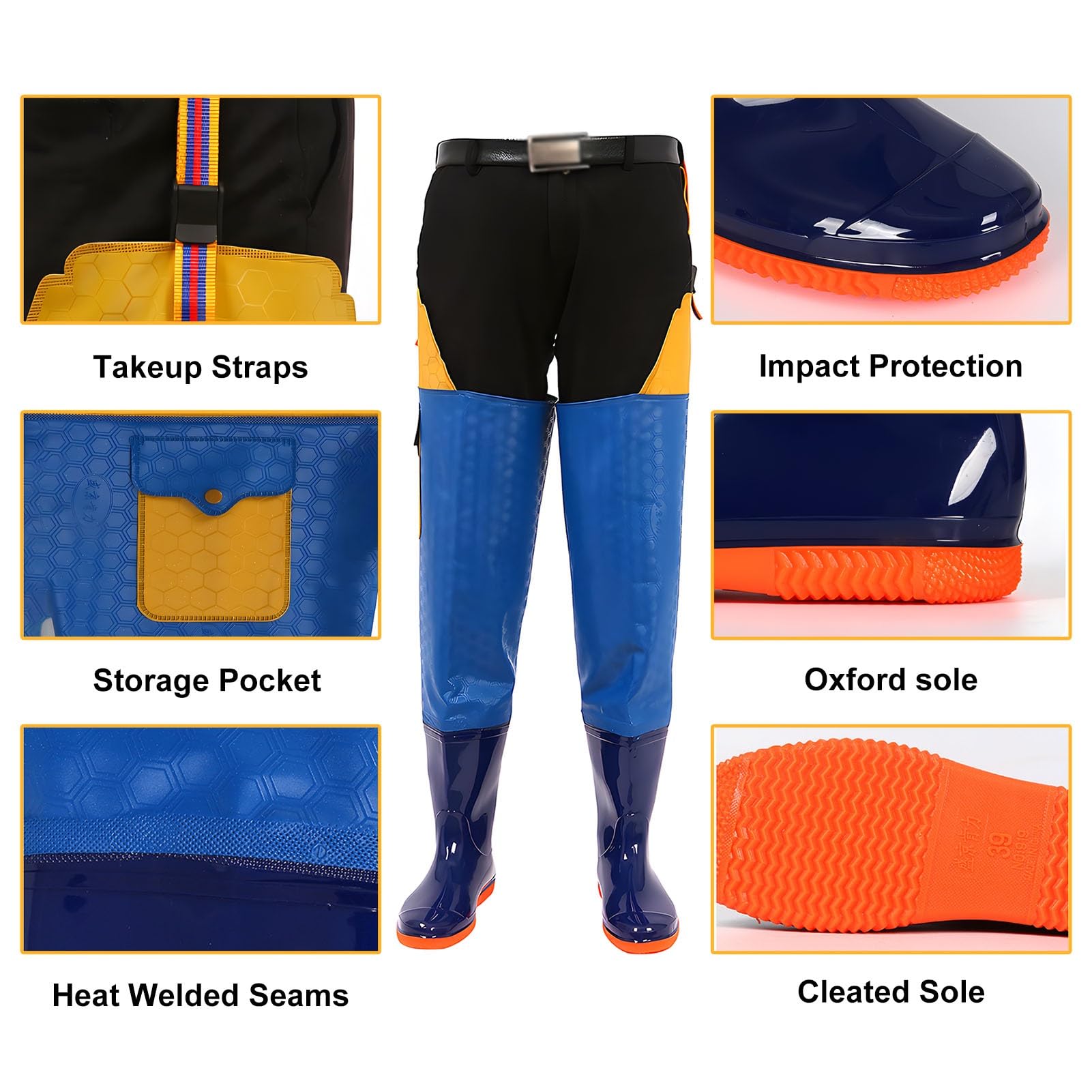 Stivali di Gomma Impermeabili per trampolieri dell Stivale Leggero for Uomo e Donna, Stivale in PVC/Nylon a 2 Strati for Pesca e Caccia(7.5)