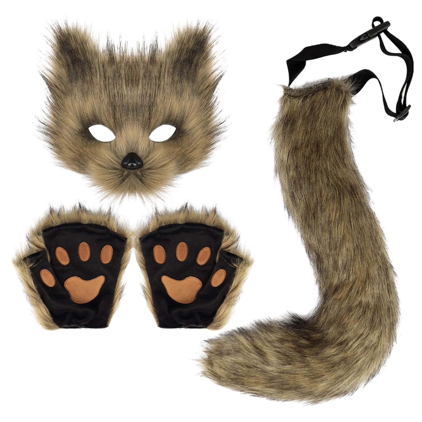 Fox Costume 1 Set Realistic Plush White Themed Decorative Therian Gear Includes Fox Mask Ears Tail And Paws For Masquerade Cosplay Halloween Therian Mask Masquerade Halloween