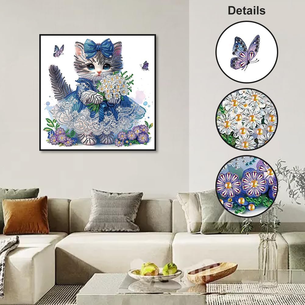 WSLWXSHM 5D Special Shape Diamond Art Kits for Beginners Diamond Painting Kits for Adults Cat Crystal Rhinestones Diamond Painting for Home Wall Decoration Gift 12×12inch/30×30cm - Image 3