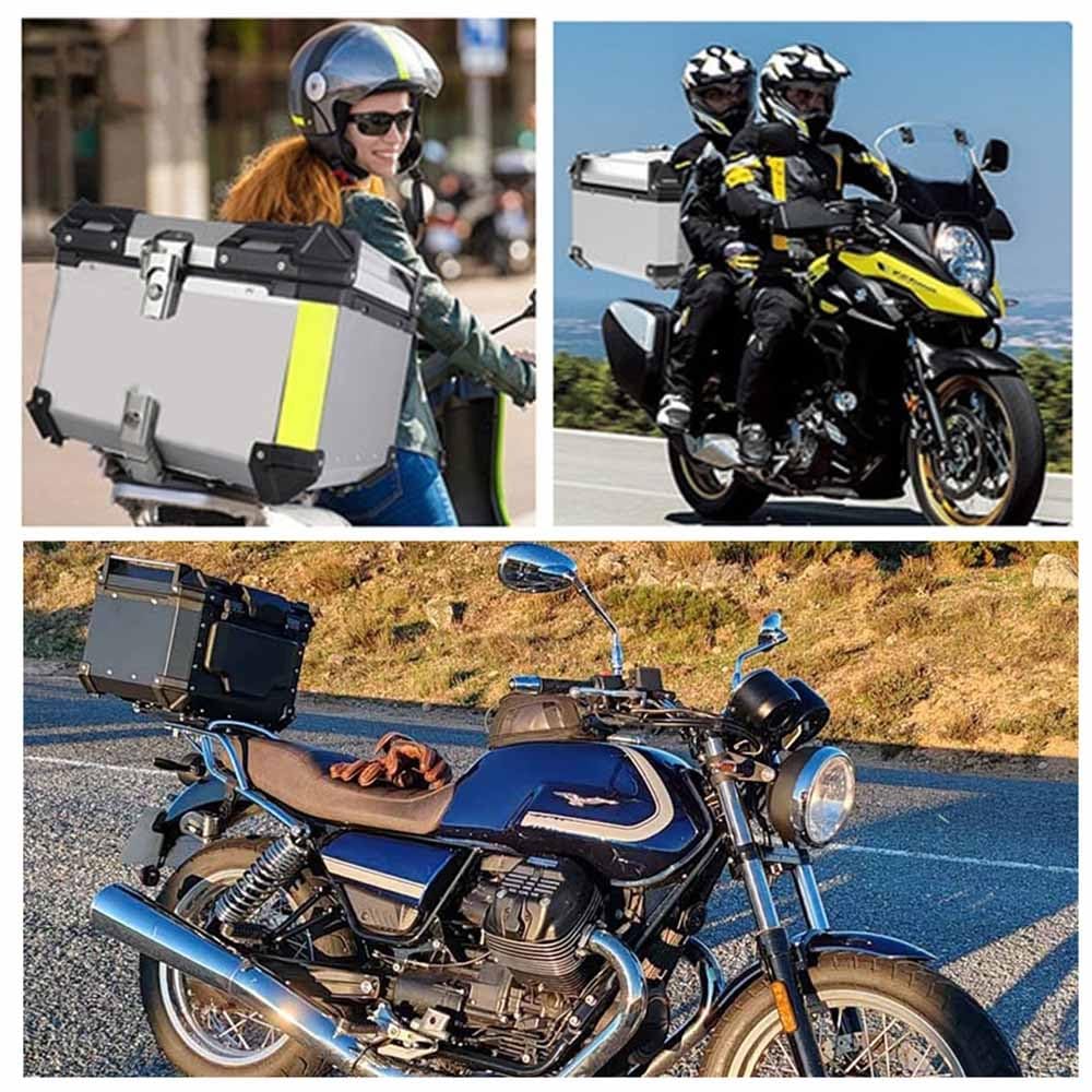 Top Case Aluminium Coffre pour Moto 28L 36L 45L 55L 65L 80L 100L, Scooter Universel Topcase Valise, Design Étanche Base À Dégagement Rapide Support De Montage(Silver,100L)