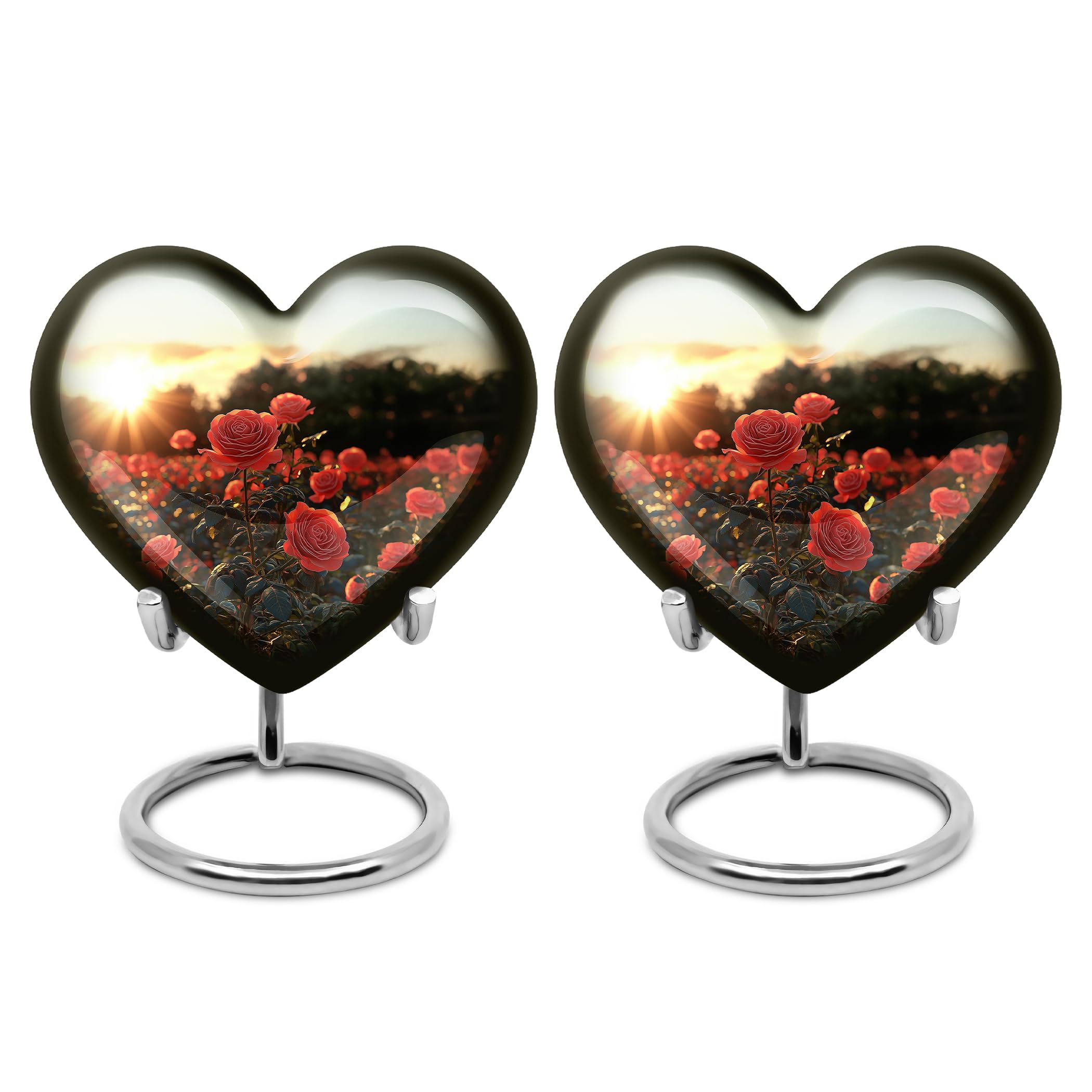 YATHABHISA Rose Heart Shape Urn Ashes Keepsake, Burial & Funeral Urn Ash, Memorial Gift for Sister & Brother, Handcrafted Cremated Remains, Light Green, 3 Inch (Set of 2)