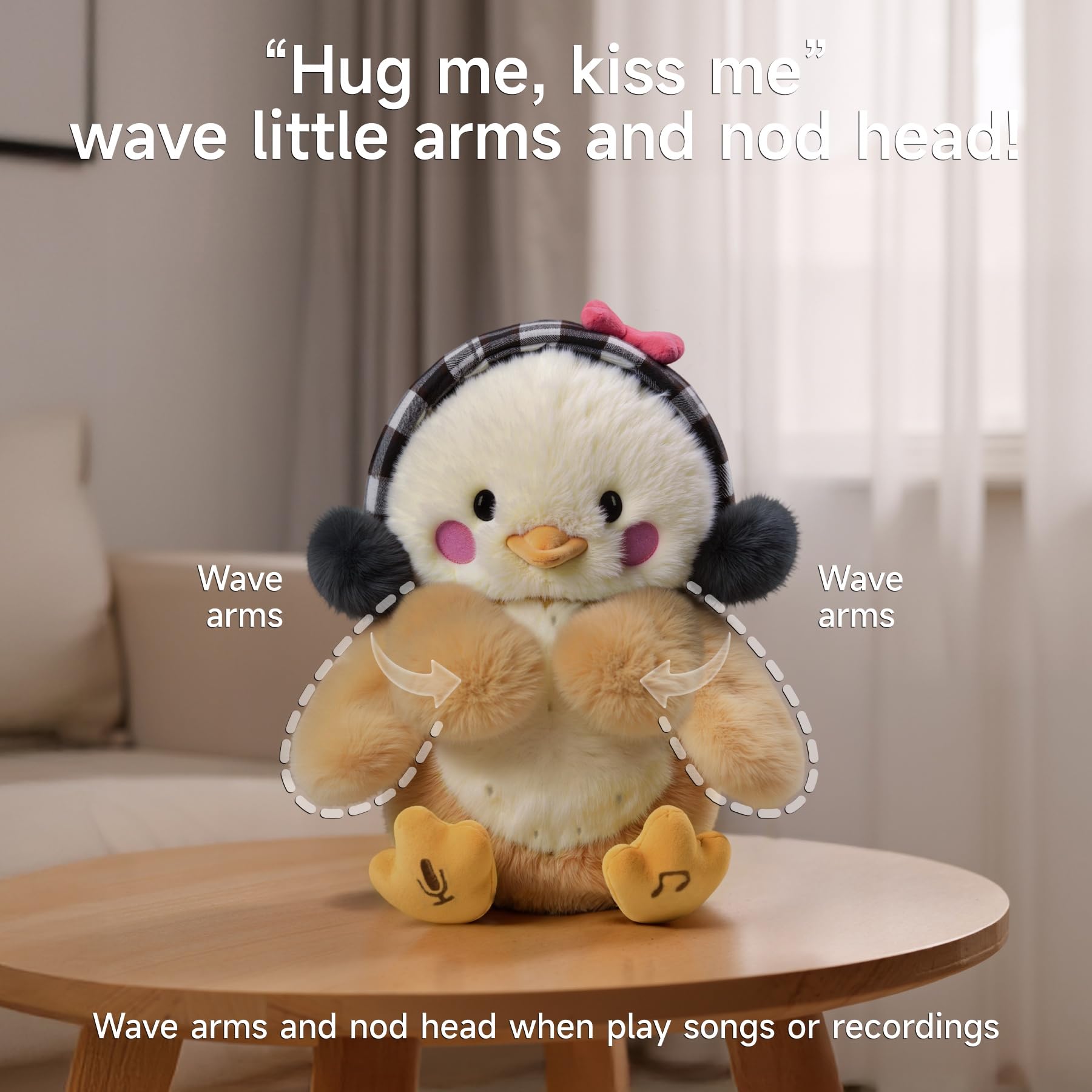 TUMAMA KIDS Talking Singing Hug Chick Toy Children, Interactive Plush Toy with 6 Songs and Movable Wings, Repeat Hug Me - Image 3