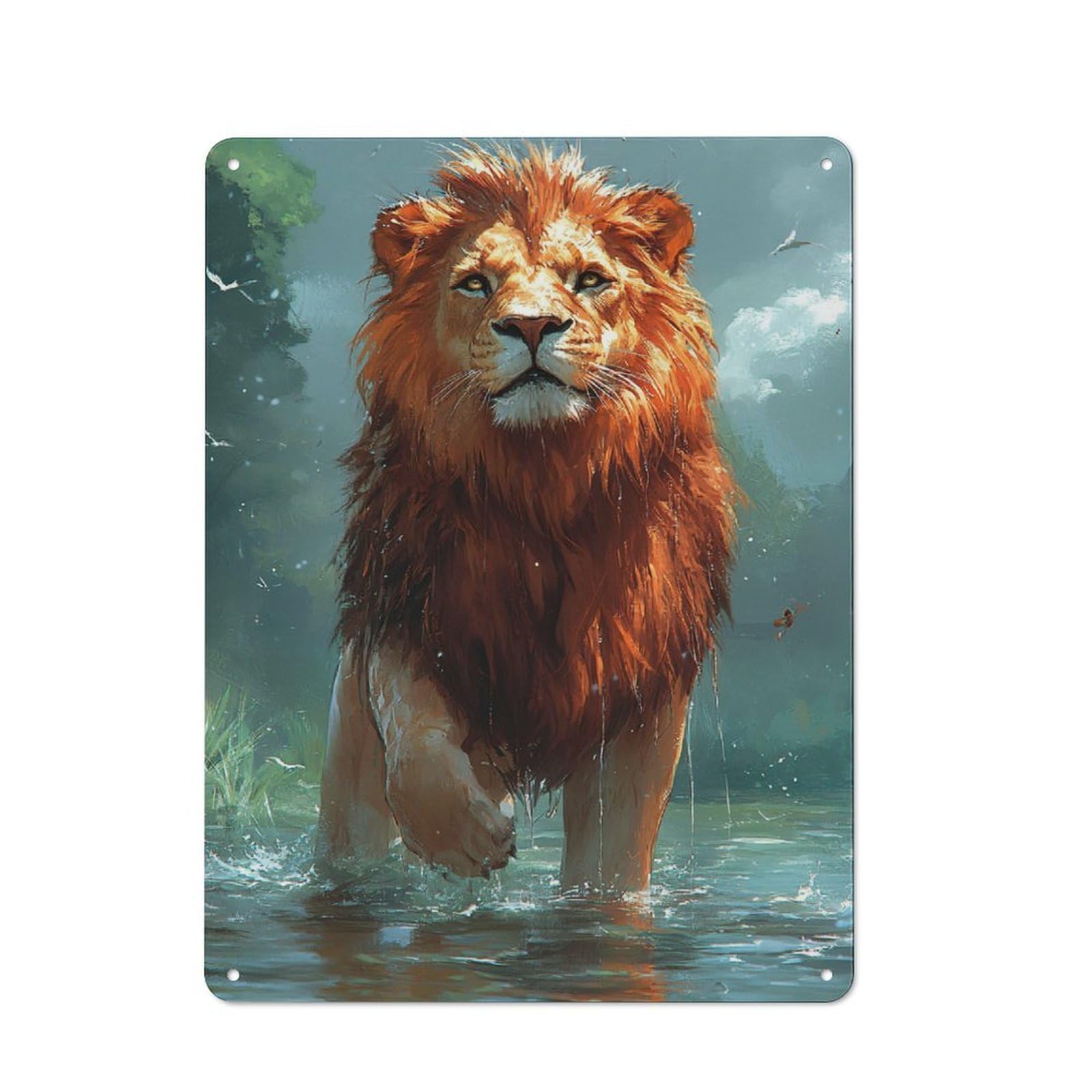 Junmoney Style-2 For Garden Room Or Summerhouse, Majestic Lion In Water Retro Metal Sign 40X30cm, For Vintage Wall Decor Fans, For Metal Sign Collectors