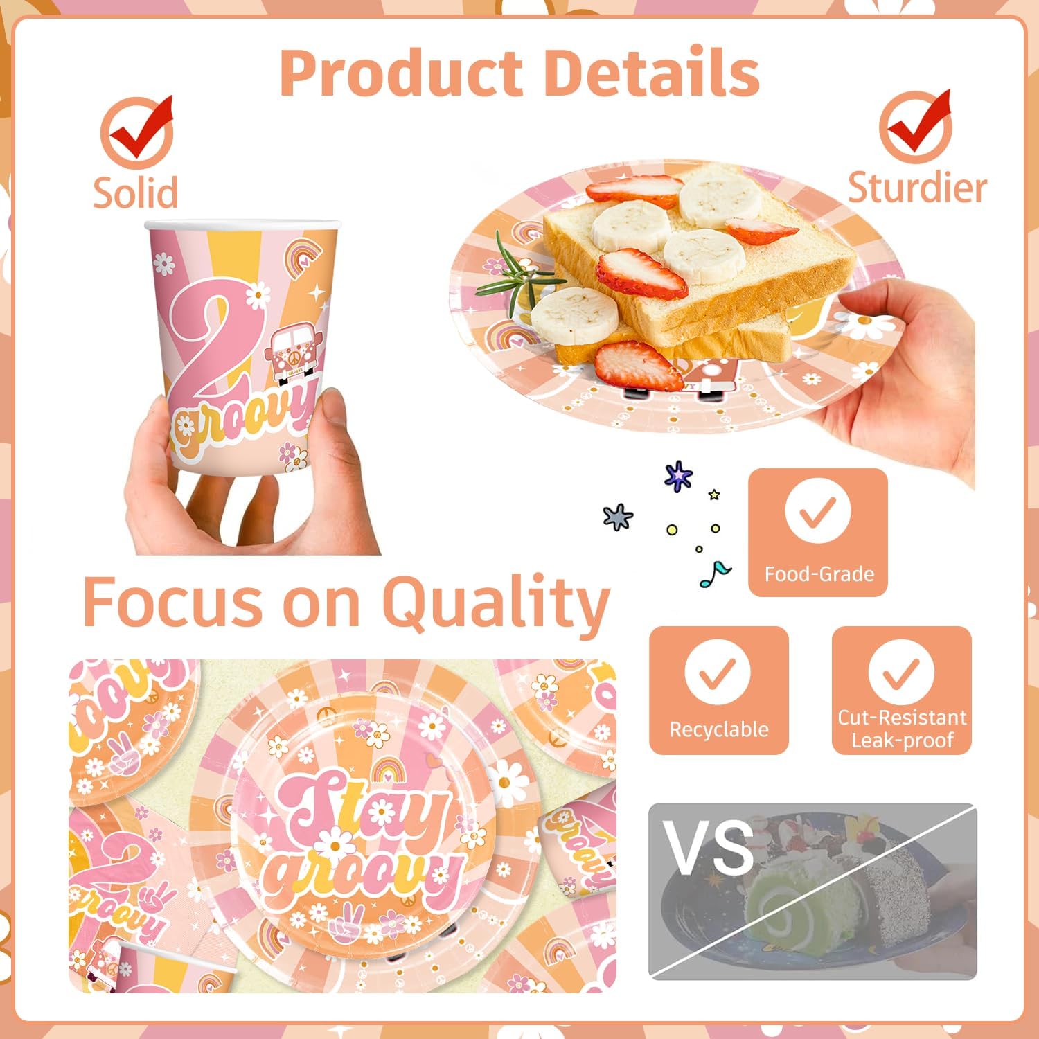 Cocomigo 237pcs Two Groovy Birthday Decorations, One-stop Balloon Arch Tableware Set Includes 40 Thickened Plates 1 Backdrop 2 Tablecloths and 107 Balloons for 2nd Birthday