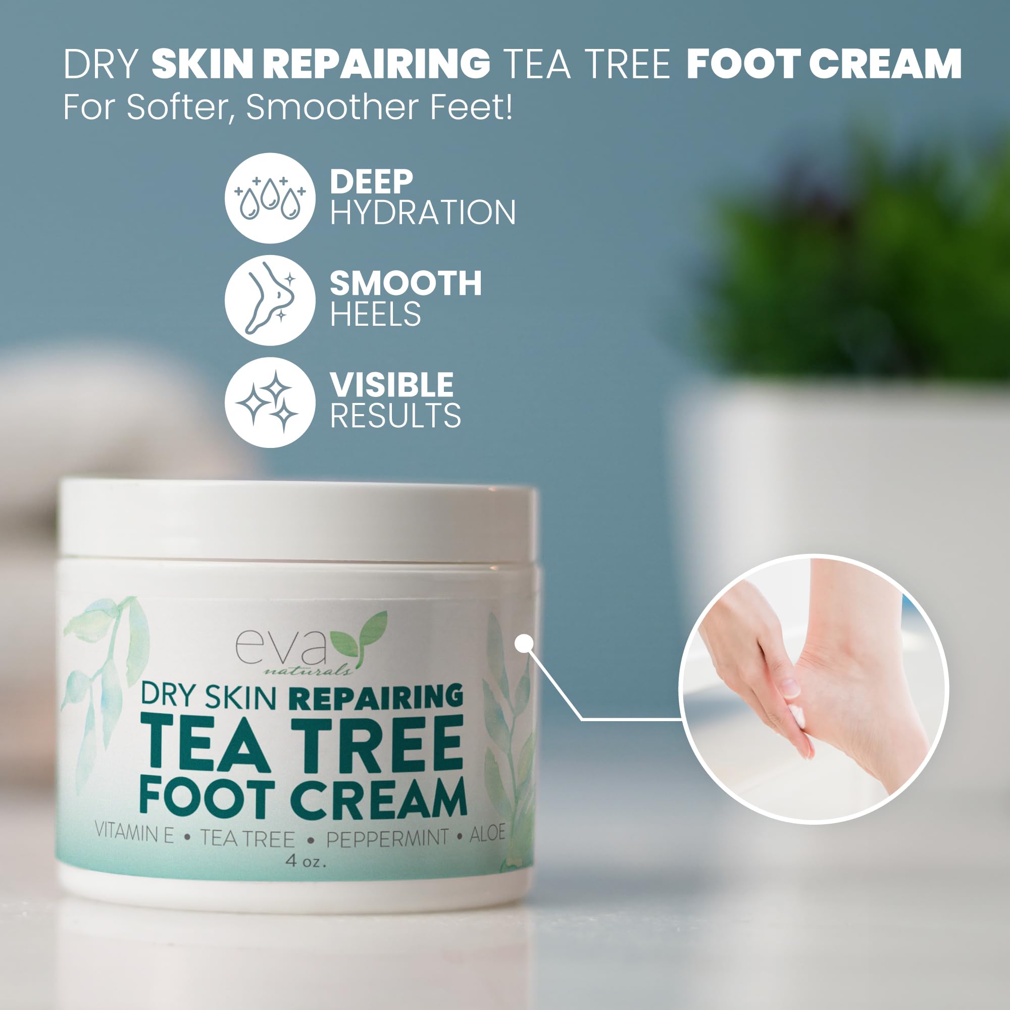 Crema de pies de árbol de té - Loción para pies con menta, mentol y menta verde - Tratamiento calmante para pies para talones y pies secos agrietados 2