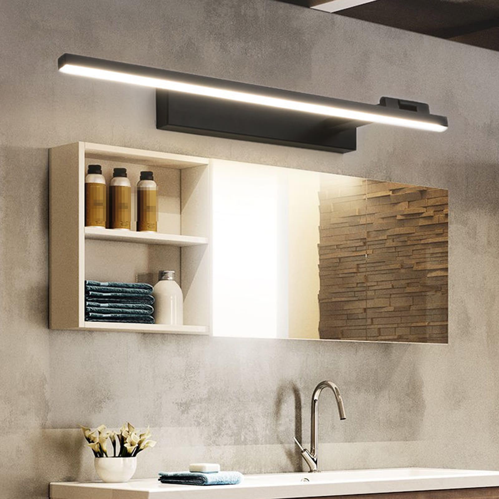 Lámpara Luz de baño de ángulo Ajustable sobre iluminación de Espejo, Barra de luz LED Moderna y Sencilla para tocador de baño, lámpara de Pared con Ilustraciones de Metal de 4000k Maquillaje