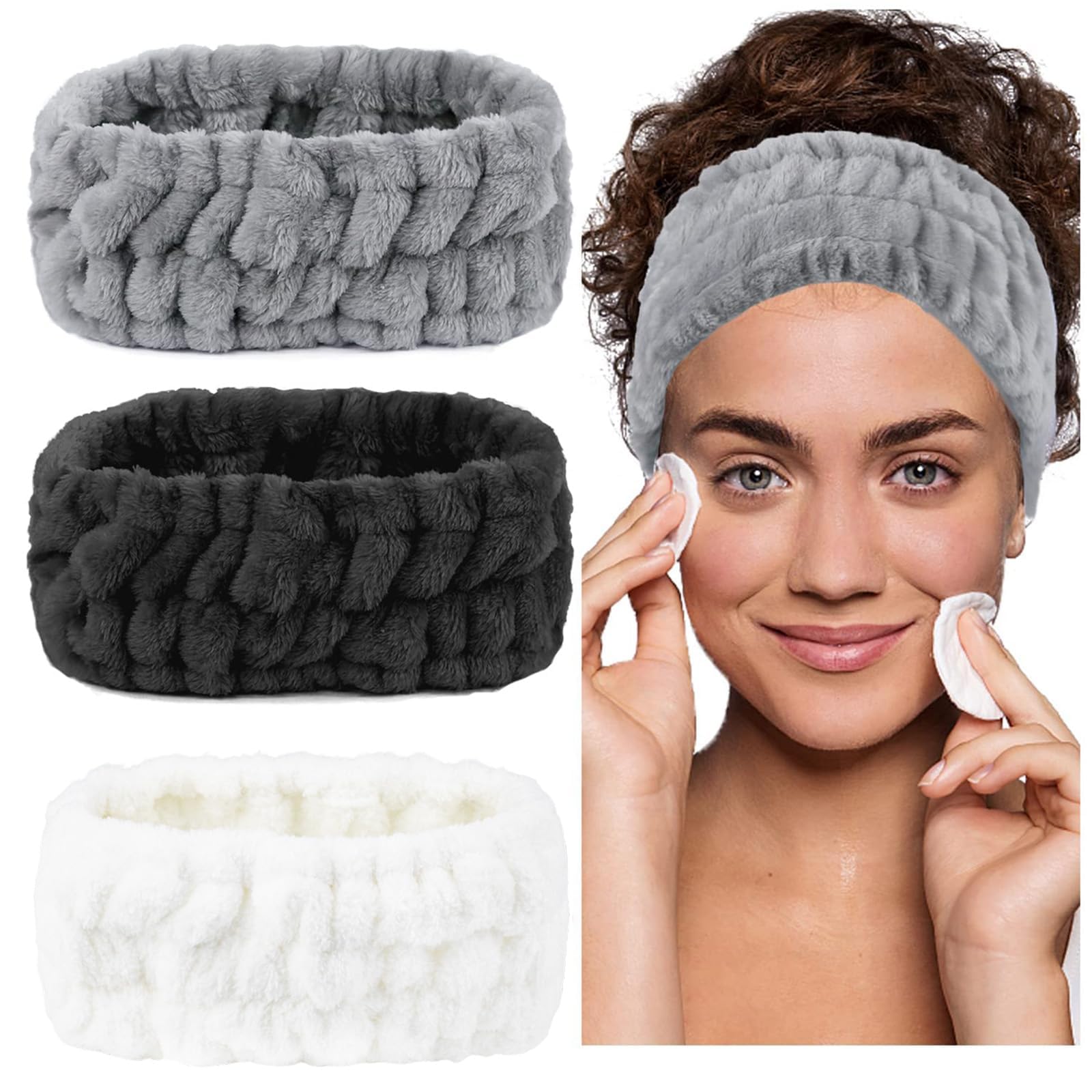 LAPOHI 3 Pack Modern Microfiber Facial Headbands for Washing Face, Makeup & Spa - Skincare & Towel Headbands for Women & Girls