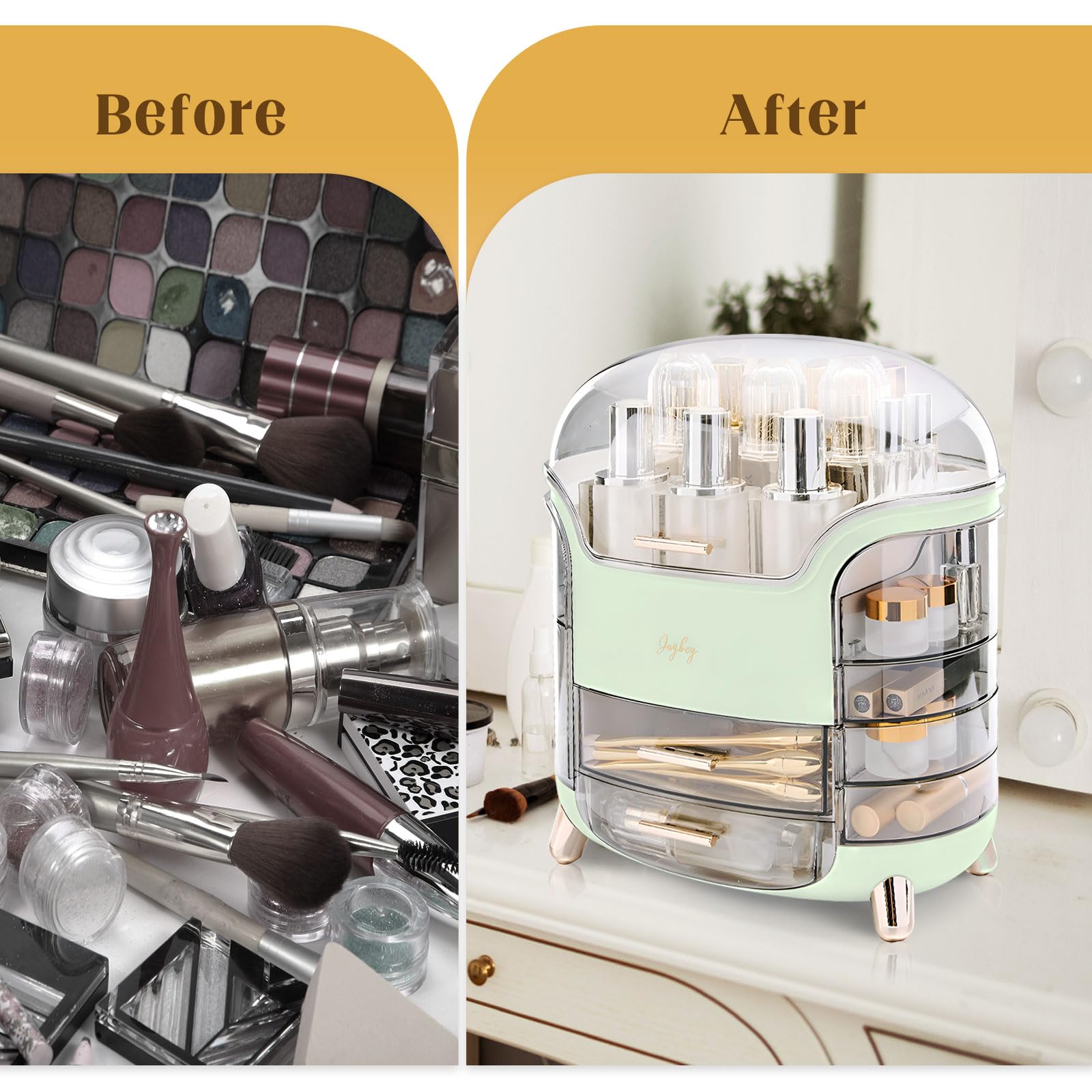 Make-up-Organizer und Aufbewahrung, großes Fassungsvermögen, Kosmetik-Organizer mit wasser- und staubdicht, Make-up-Organizer für Schminktisch mit Deckel und Schublade, passend für Badezimmer