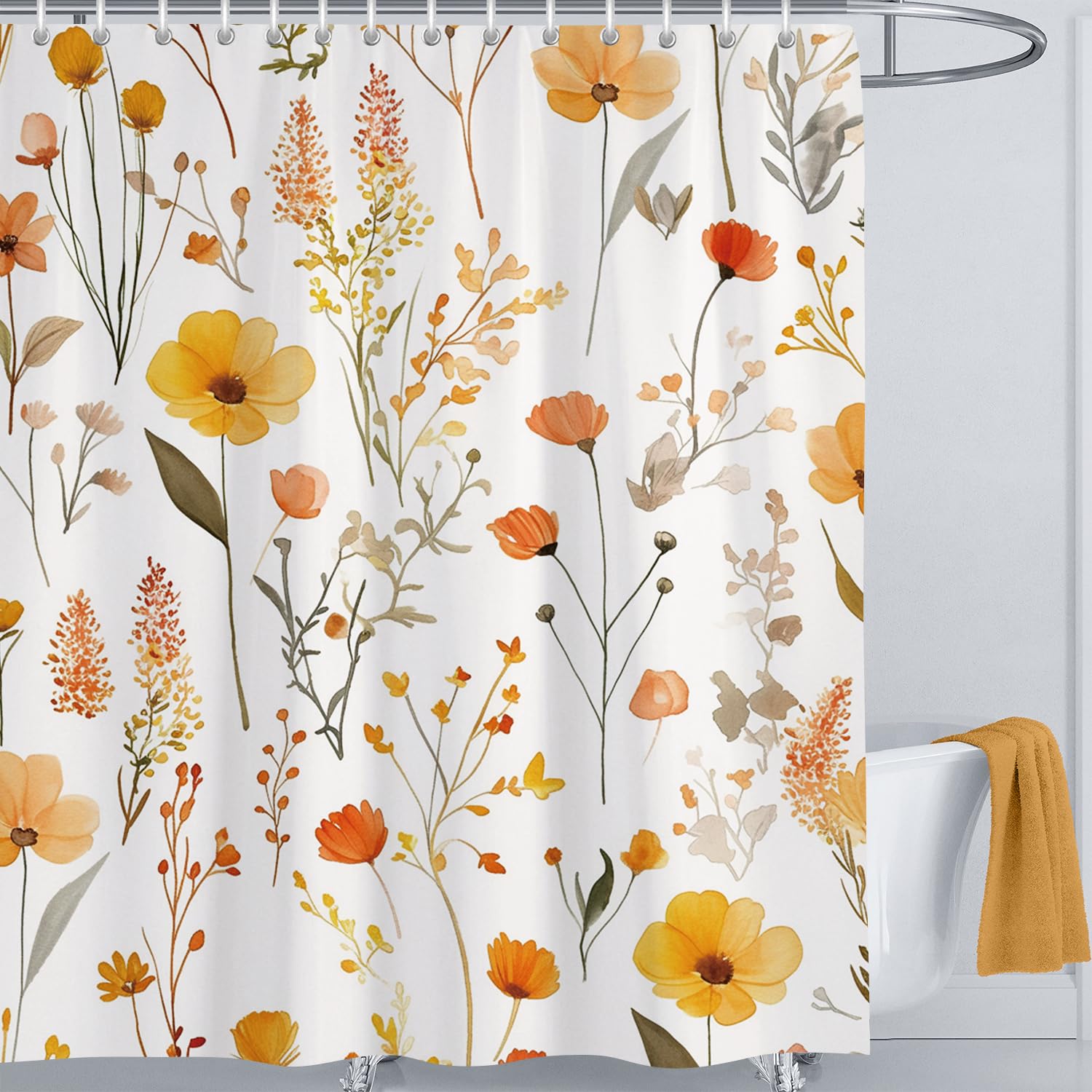 LIVETTY Shower Curtain Floral Shower Curtains 180x180cm Bath curtain Waterproof For Women & Men With 12 Hooks Washable Quick-Drying Curtains