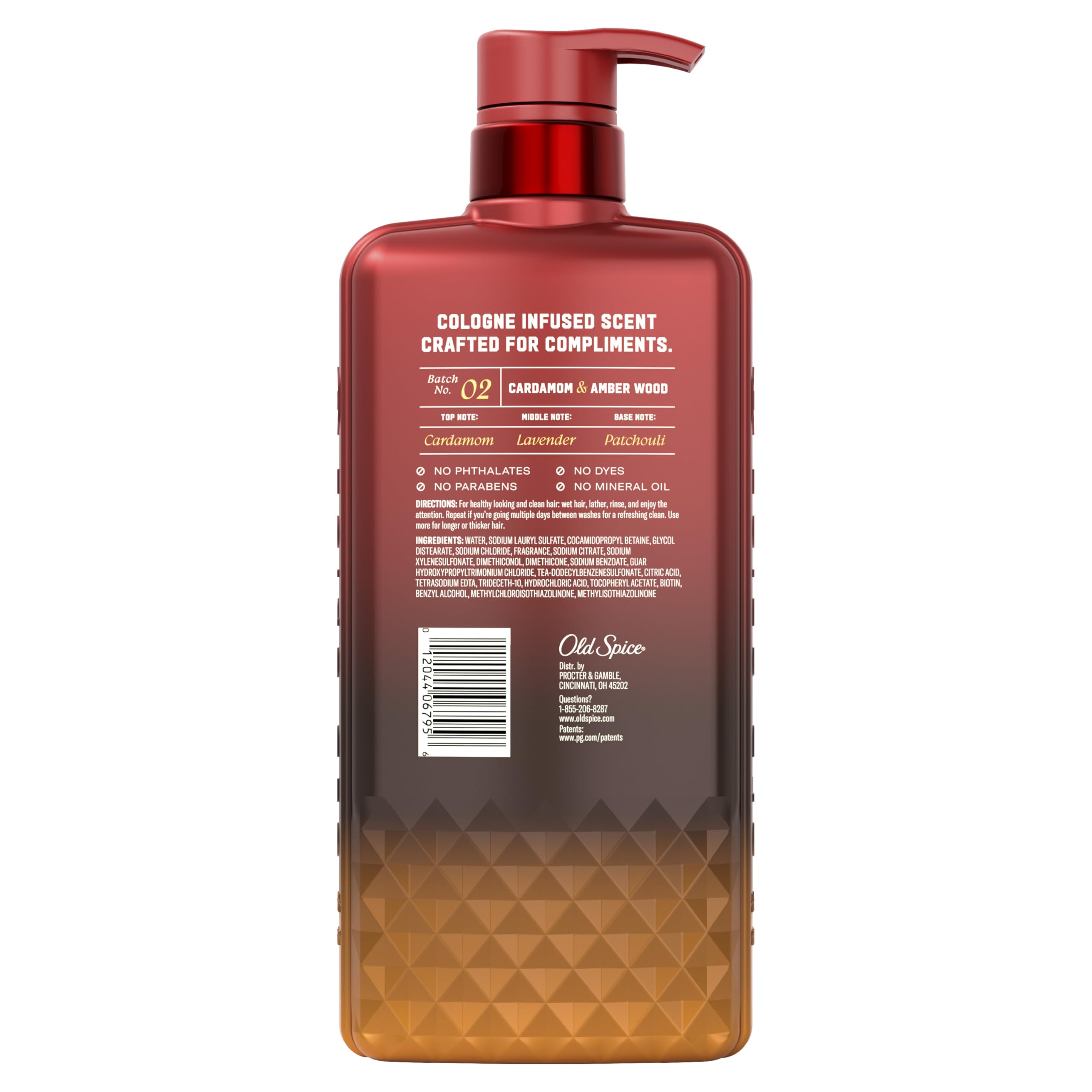 Old Spice Men's Shampoo, The Spice Alchemist Collection, Cologne-Infused Cardamom and Amber Wood Scent, Free of Parabens & Phthalates, 21.9 fl oz