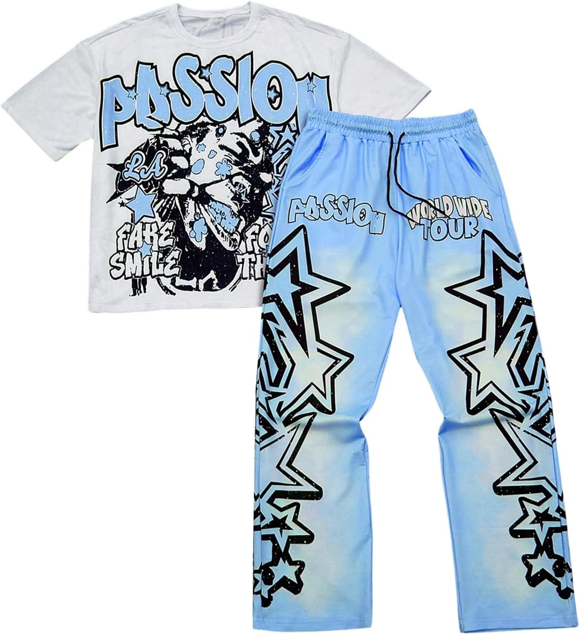 SOLY HUX Men’s Summer Two Piece Outfits Short Sleeve Graphic T Shirt Pants Set Y2k Streetwear Clothes