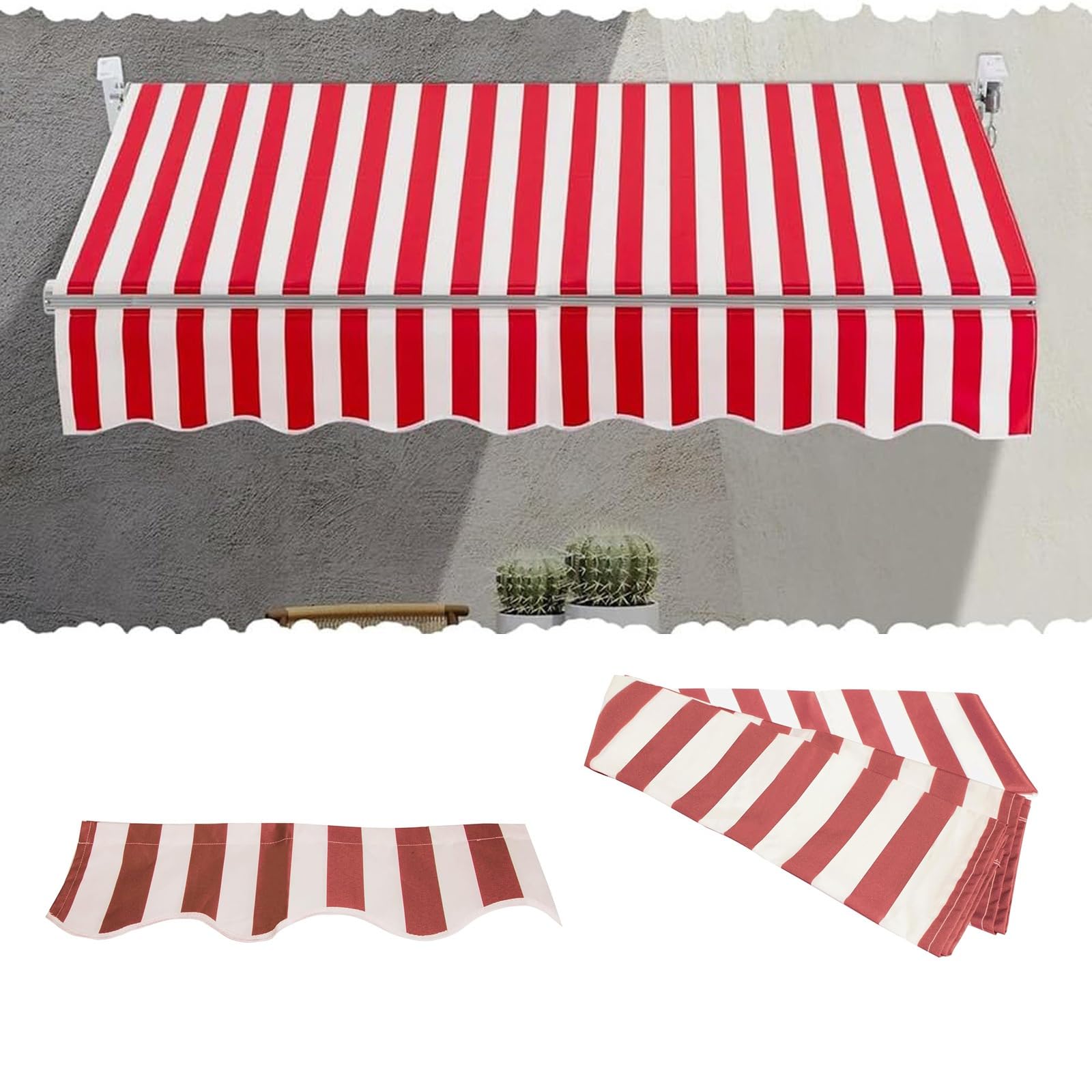Toldo de ventana con protección UV y tela impermeable de poliéster a rayas