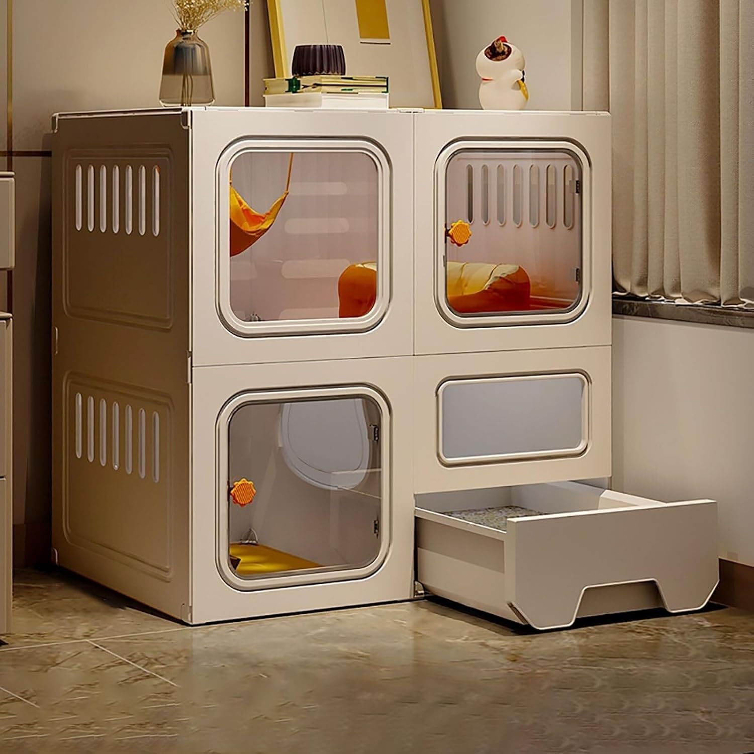 Indoor DIY Cat Cage Playpen with Litter Box, Detachable Small Animal Enclosure for 1-3 Cats, Bunny & Guinea Pig(with Litter Box,70x45x70cm)