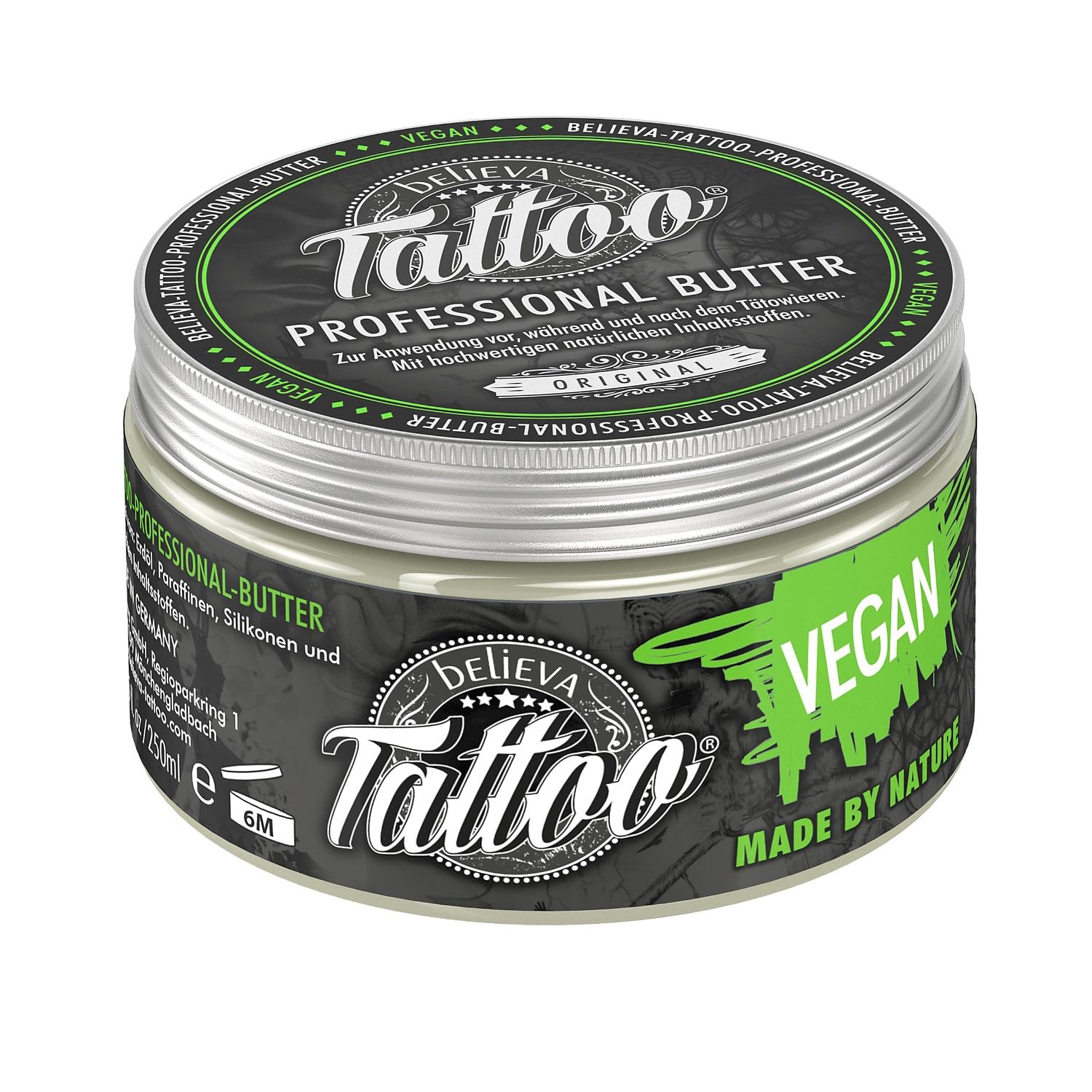 Believa Tattoo Butter - Premium Tattoopflege mit veganer Formel und natürlichen Inhaltsstoffen für strahlende Tattoofarben - Tägliche Pflege & Aftercare für tätowierte Haut | 250ml