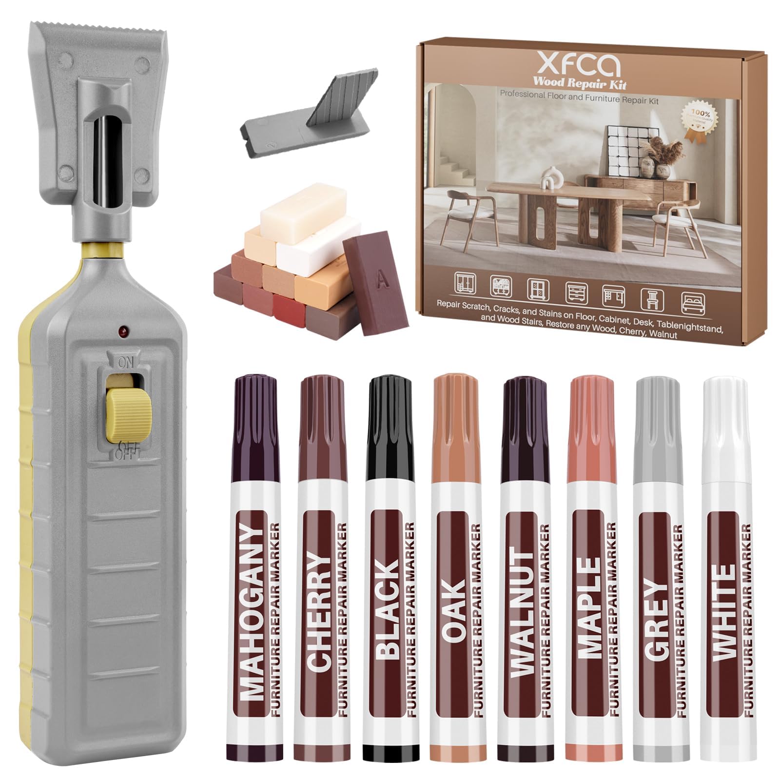 Xfca 11 Color Laminate Floor Repair Kit,Vinyl Repair Kit S Wood Touch Up Hard Wax And 8Clors Wood Touch Up Markers Covers Wood Laminate Flooring Scratches, Stains,Hole,Cracks