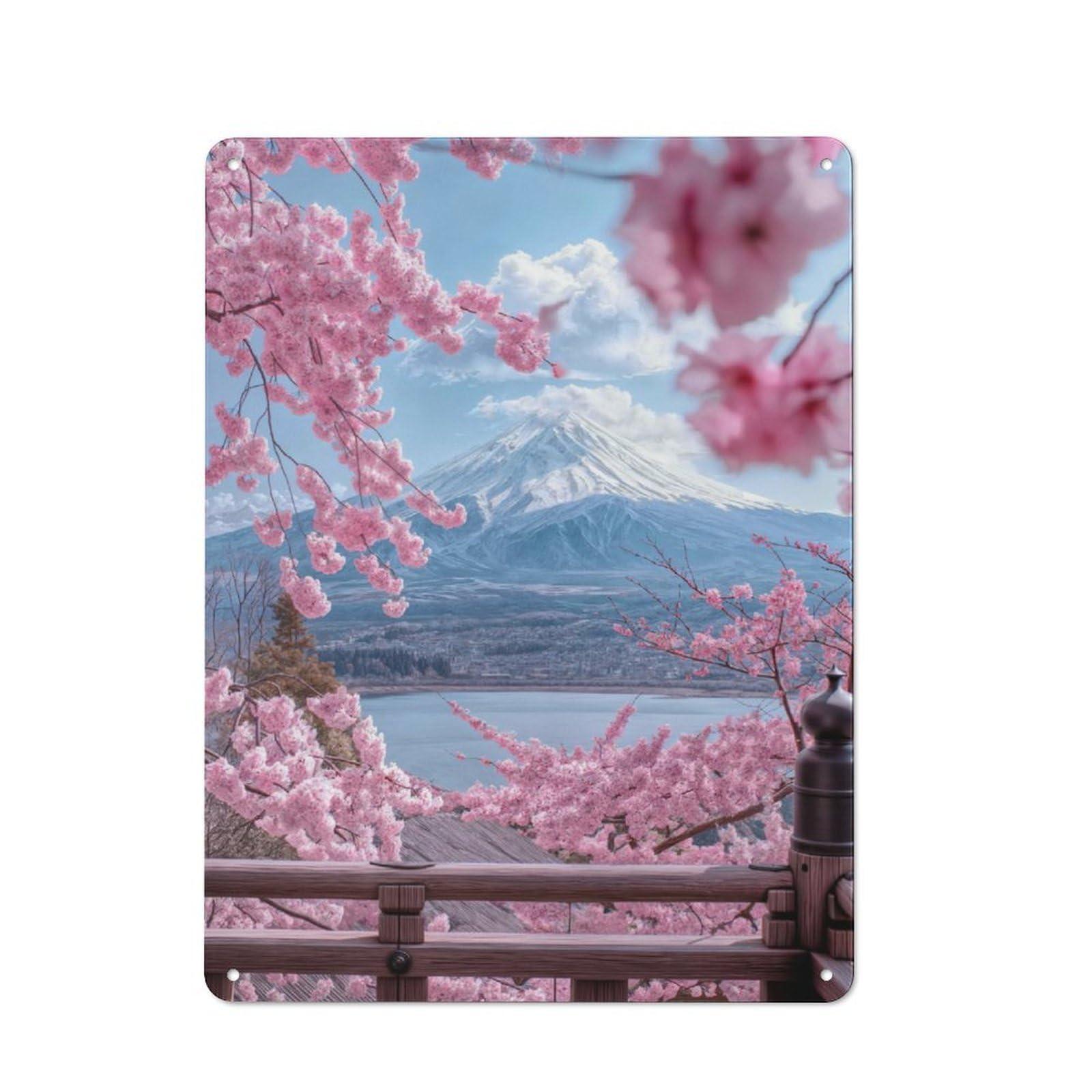 Junmoney Japan Mount Fuji Landscape Vintage Metal Plaque 40X30cm For Home Office Or Studio, Seasonal Metal Wall Decor For Winter Interiors