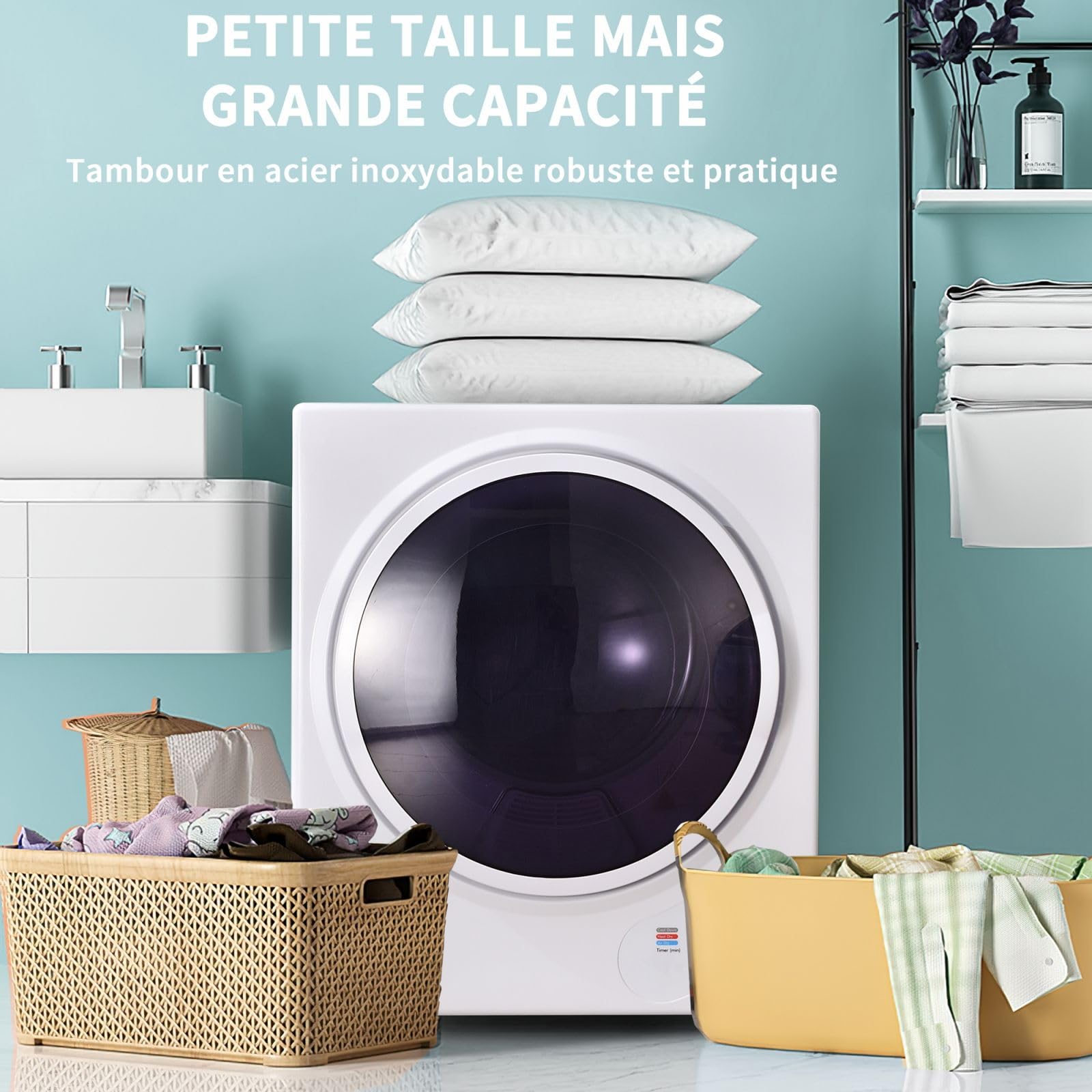 Mini sèche-linge mural 2,5 kg double filtre chauffage céramique PTC tambour acier inoxydable