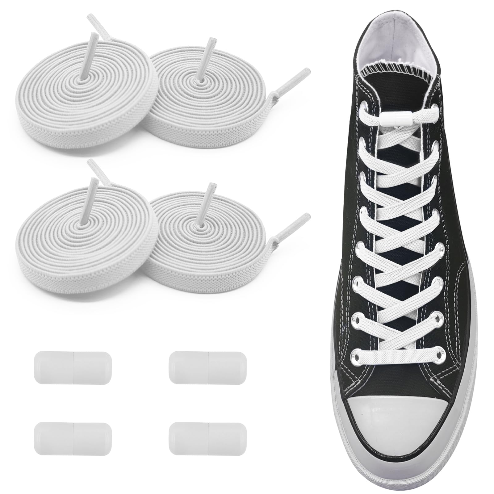 UamGlsob'UamGlsob 2 Pairs 5/16'' Flat Elastic Shoe Laces Replacement Laces for Converse High Tops, Stretchy Shoelaces Shoe Strings'
