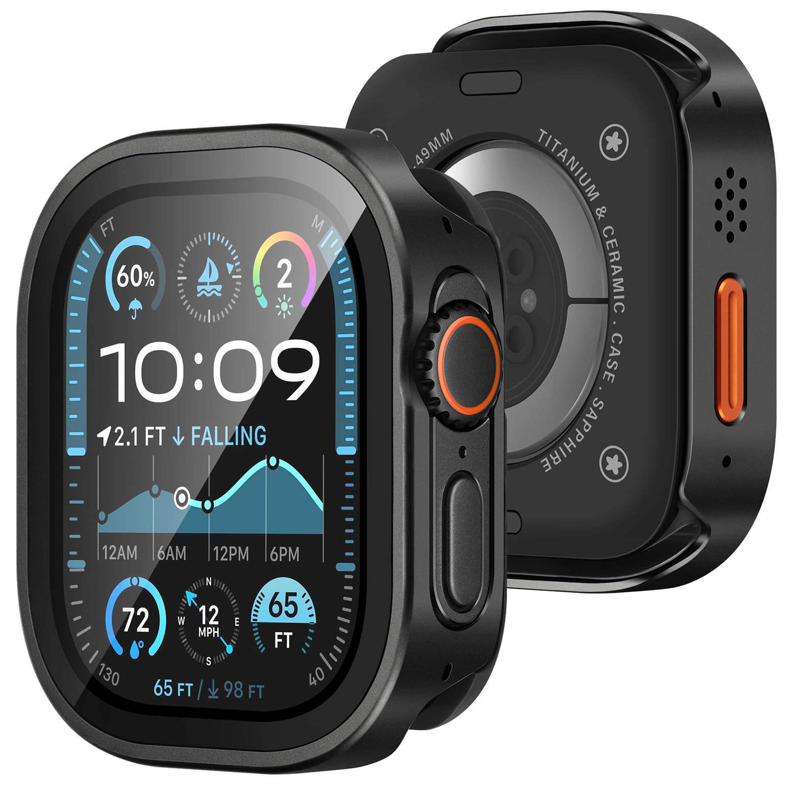 Amizee Metal Case Compatible with Apple Watch Ultra 3/2/1 49mm Case with Built-in Screen Protector, Straight Edge Ultra Thin with Back Cover