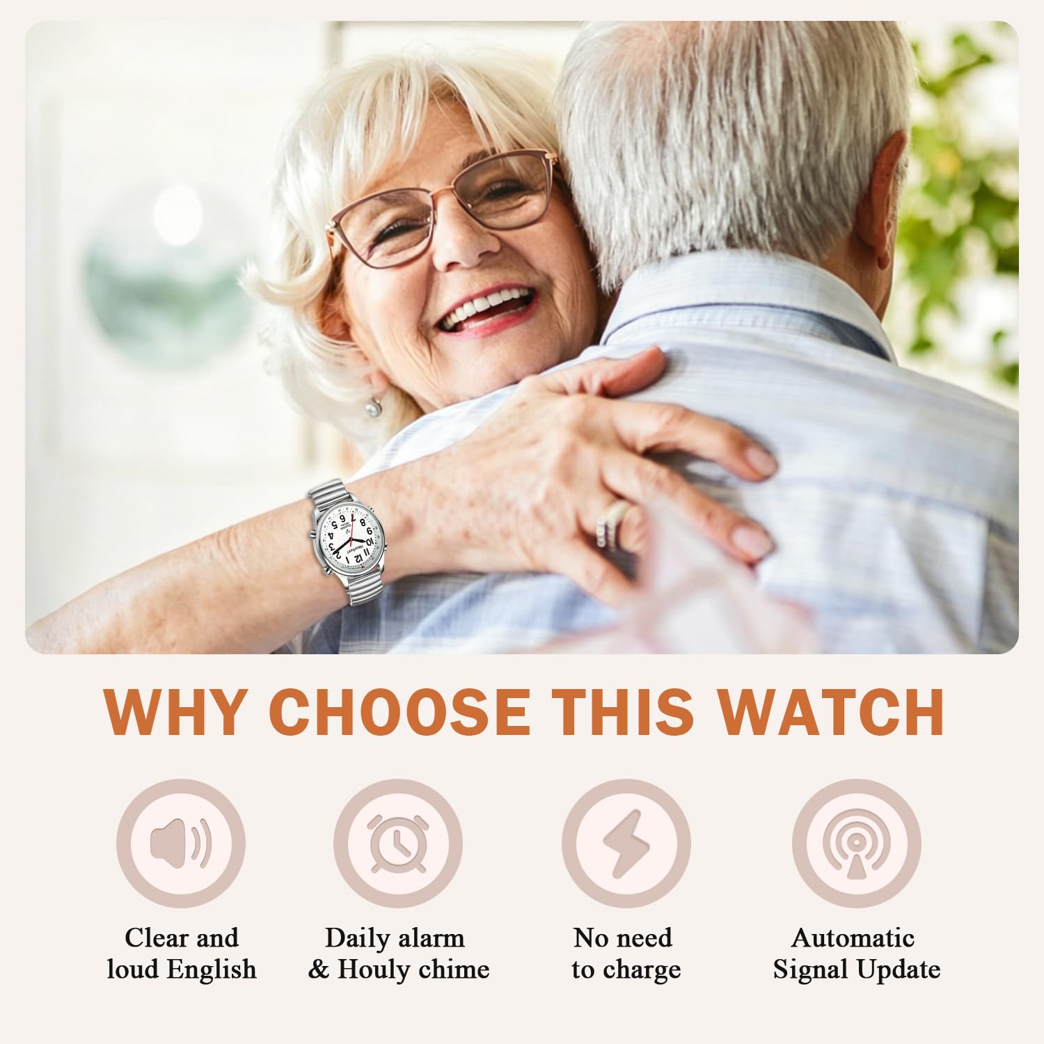 Hearkent Atomic British English Talking Watch for Blind or Visually impaired or Low Vision People Man and Woman Size (Expansion Siler, Woman)