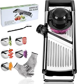 Masthome Mandoline Slicer for Kitchen, Adjustable Mandoline Vegetable Slicer with Stainless Steel Blade, Kitchen Food Julienne Cutter with Cleaning Brush, Cut Resistant Gloves