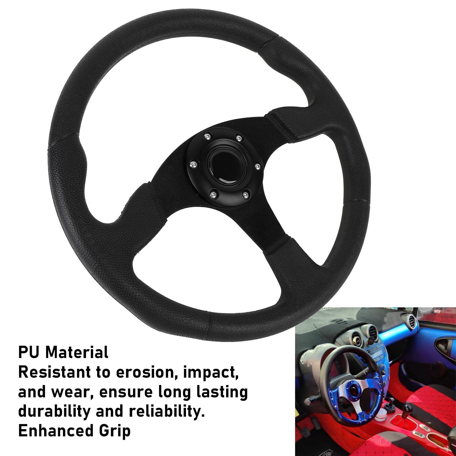 Volante da universale da 14 pollici, telaio in alluminio e pelle PU con adattatore per a 6 bulloni, adatto per la modifica automobilistica, aggiornamento dell’abitacolo (Nera)
