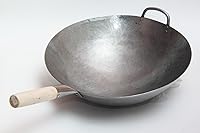 Vista 4 de Craft Wok Big 16 Inch Heavy Hand Hammered Carbon Steel Pow Wok with Wooden and Steel Helper Handle (Round Bottom) / 731W138