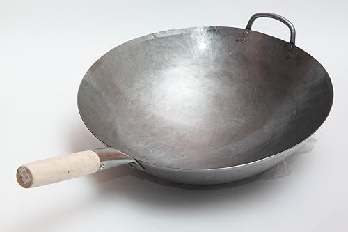 Miniatura 4 de Craft Wok Wok grande de acero al carbono martillado a mano pesado de 16 pulgadas con mango auxiliar de madera y acero (fondo redondo) / 731W138