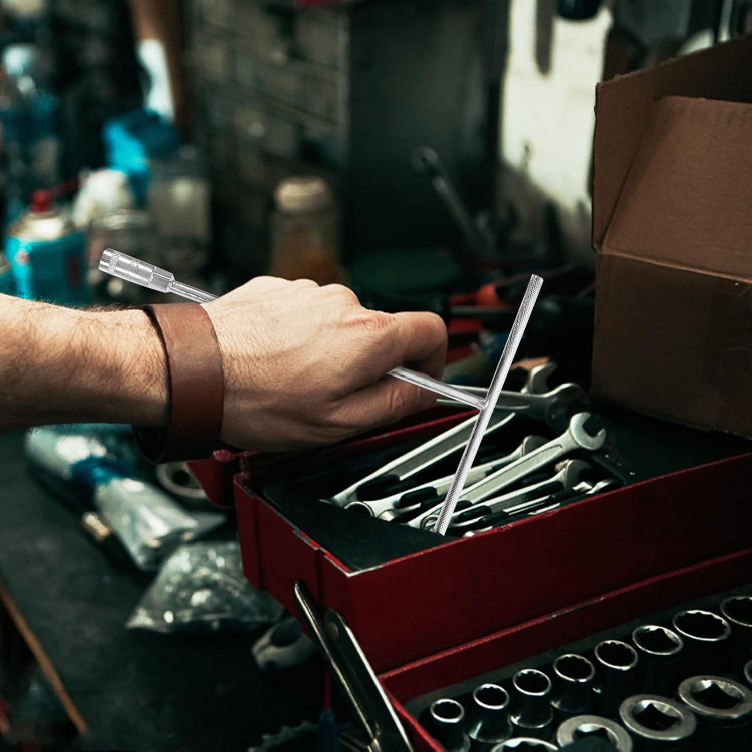 Mikikit 7pcs Handle Socket Set -vanadium Wrench and Socket Combination for Professional Repair Includes Versatile Hand Tool