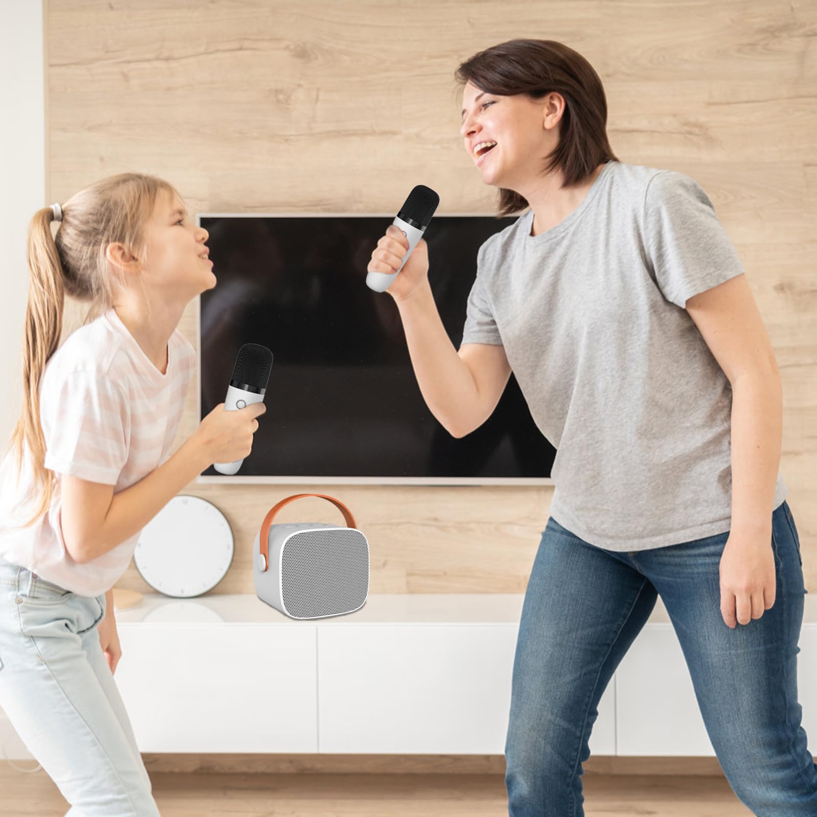 mikrofon do karaoke dla dzieci, urządzenie do karaoke z bezprzewodowymi mikrofonami, zabawka dla dzieci z efektami zmiany głosu i Bluetooth, dla chłopców i dziewczynek, biały