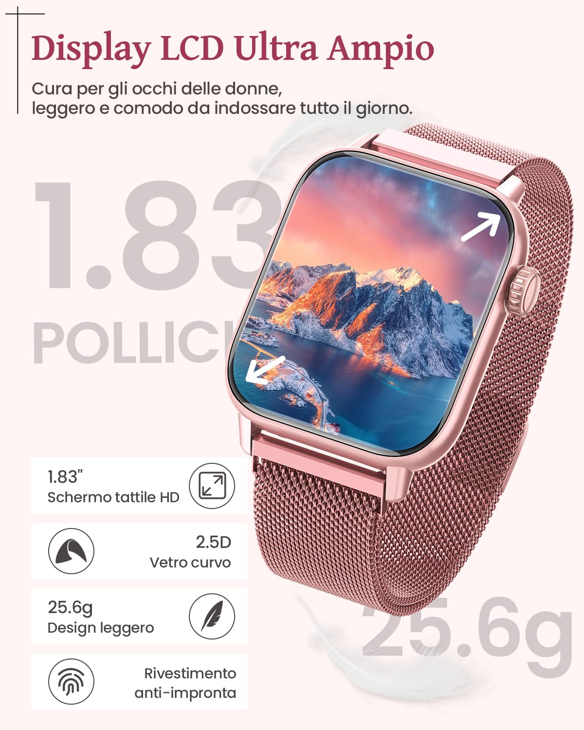 SWGOTA Nuovo Smartwatch Donna Chiamate, 1.83" Orologio Smartwatch, 3 Cinturini, Cardiofrequenzimetro SpO2 Sonno, Fisiologia Femminile, 113 modalità Sport Smart Watch iOS Android Rosa