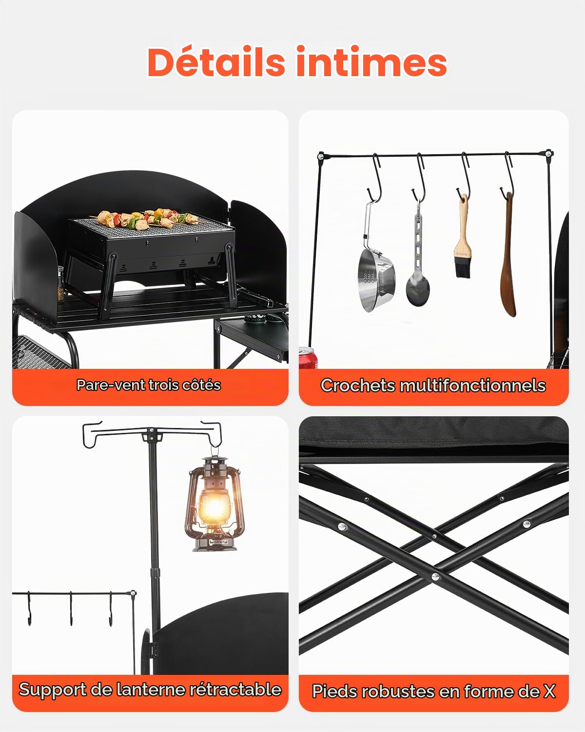 VEVOR Cuisine de Camping Portable en Aluminium, Table de Camping en Plein air, avec Placard de Rangement, Sac de Transport, Pare-Brise Amovible, Installation Rapide pour Barbecue, Pique-Nique, Noir
