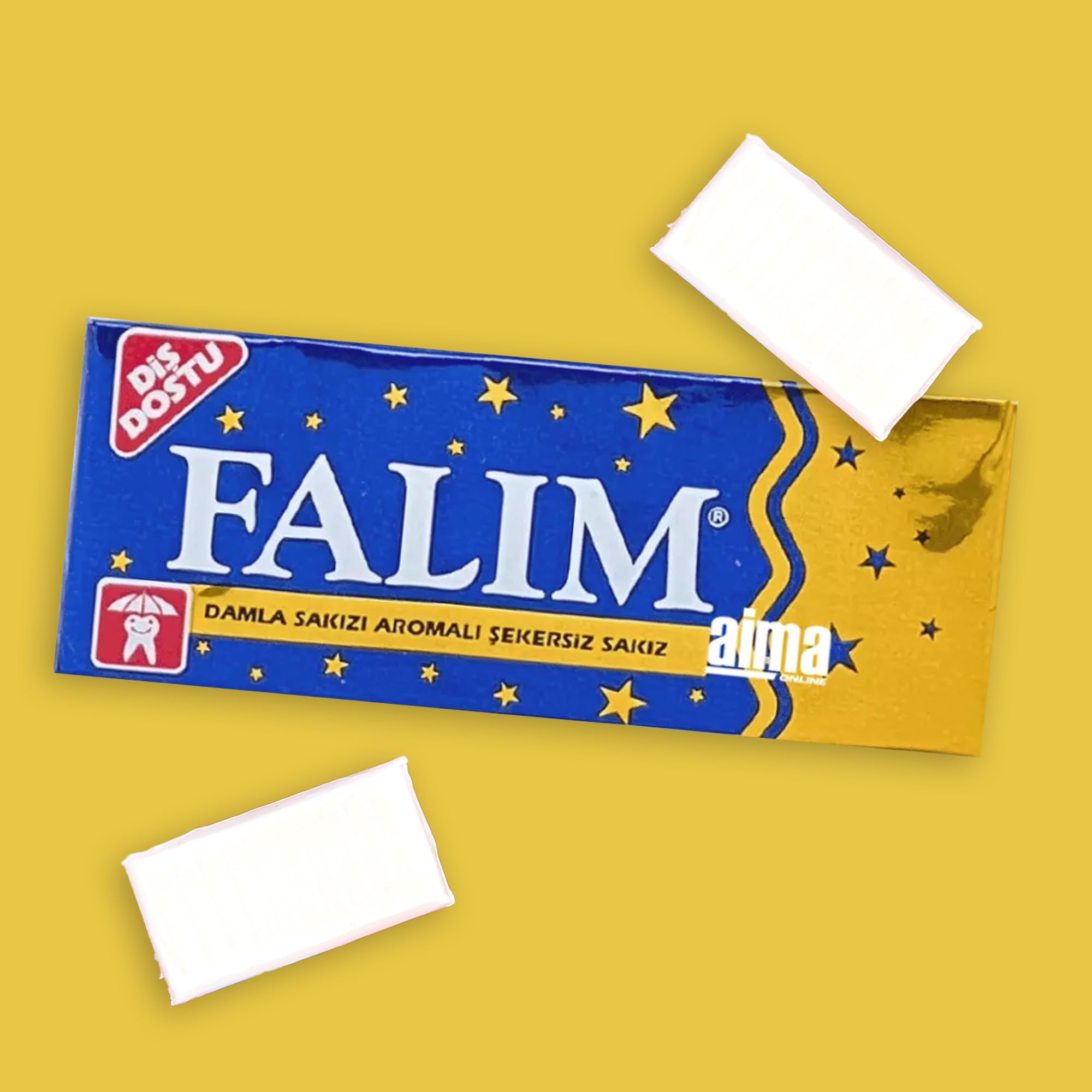 Falim Chewing-gum Saveur Damla Sakız – 1x pack de 5 (140g) – Sans sucre, longue durée & respectueux des dents – Goût traditionnel mastika – Emballage bleu et doré
