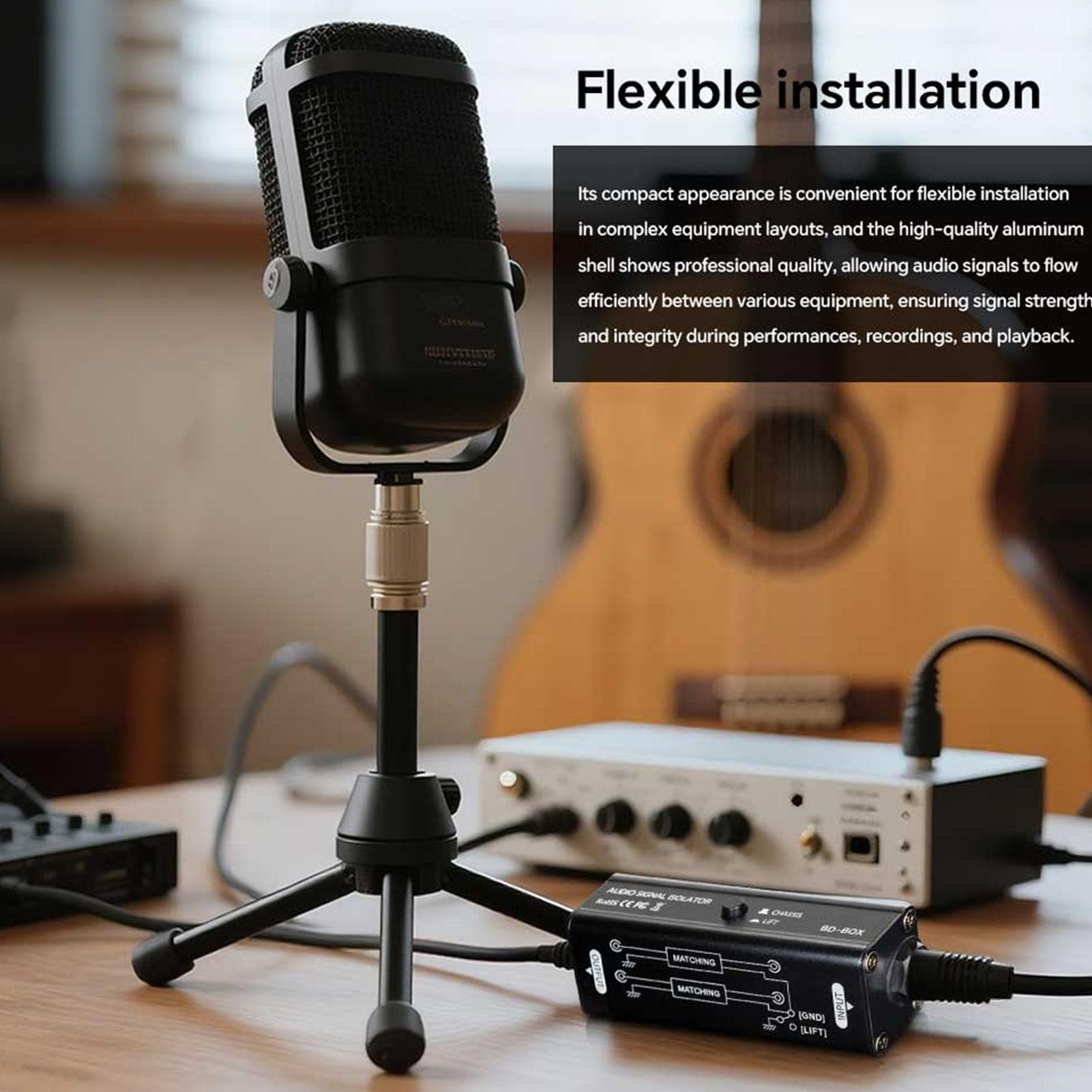 Elprico Aislador de Ruido de Bucle de Tierra, Eliminador de Zumba de Audio de 6.35 Mm con Interruptor de Elevación de Tierra para Sistemas de Estudio de Estudio y en Vivo