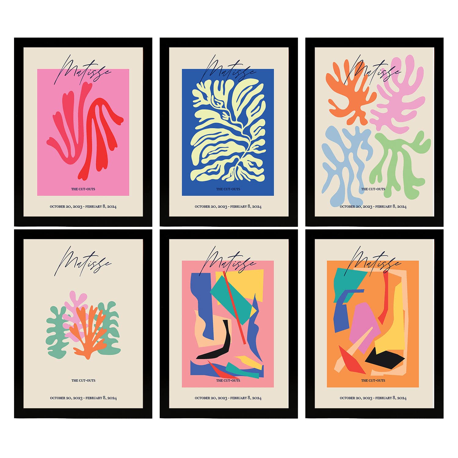 Nacnic Set di 6 illustrazioni artistiche di Henri Matisse. Collezione di dipinti decorativi del famoso artista. Fauvismo e Impressionismo. Stampe per Interior Design e Decorazione. A3 Cornici nere.