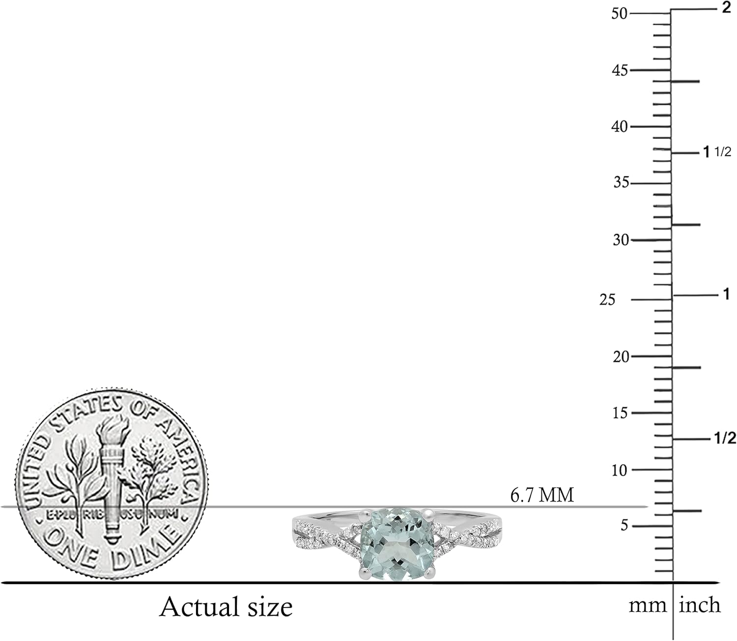 Dazzlingrock Collection 7MM Cushion Aquamarine & Round White Diamond Swirl Crisscross Split Shank Engagement Ring for Women, 14K Solid White Gold, Size 6.5