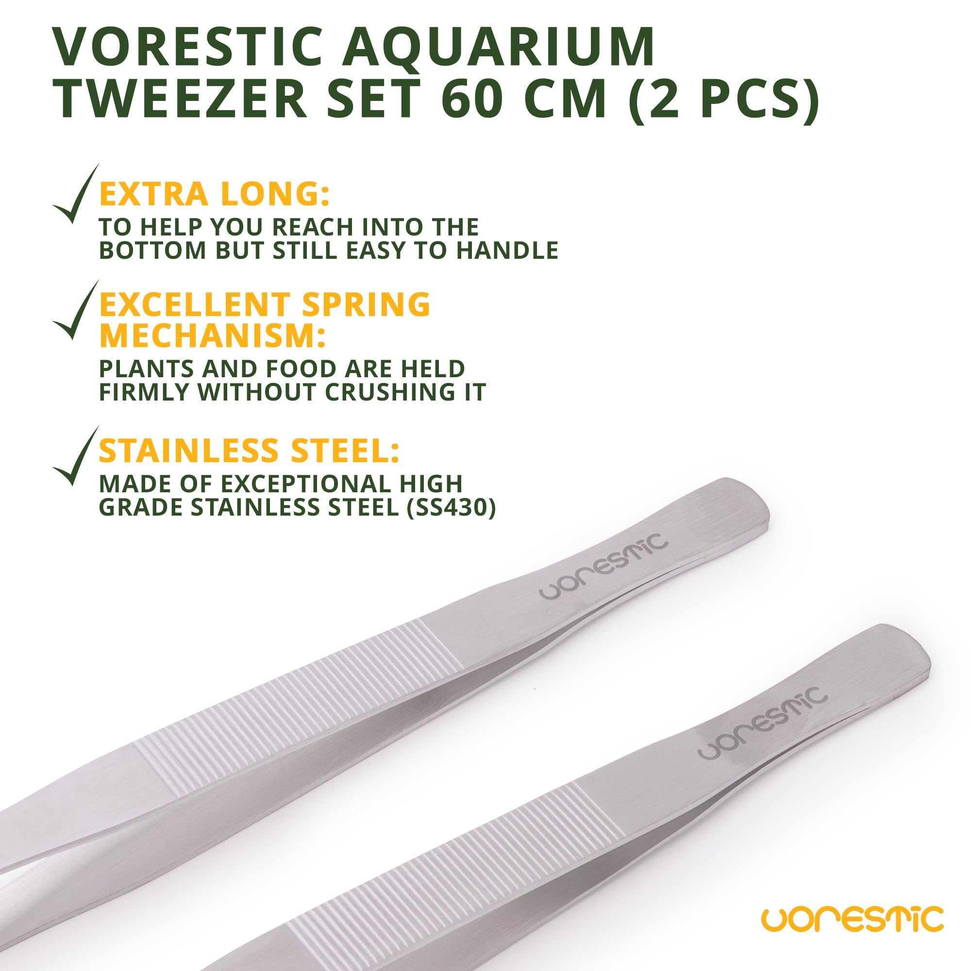 VORESTIC Set de Pinzas Extra Largas para Acuario 60cm, Pinzas para Alimentación de Reptiles