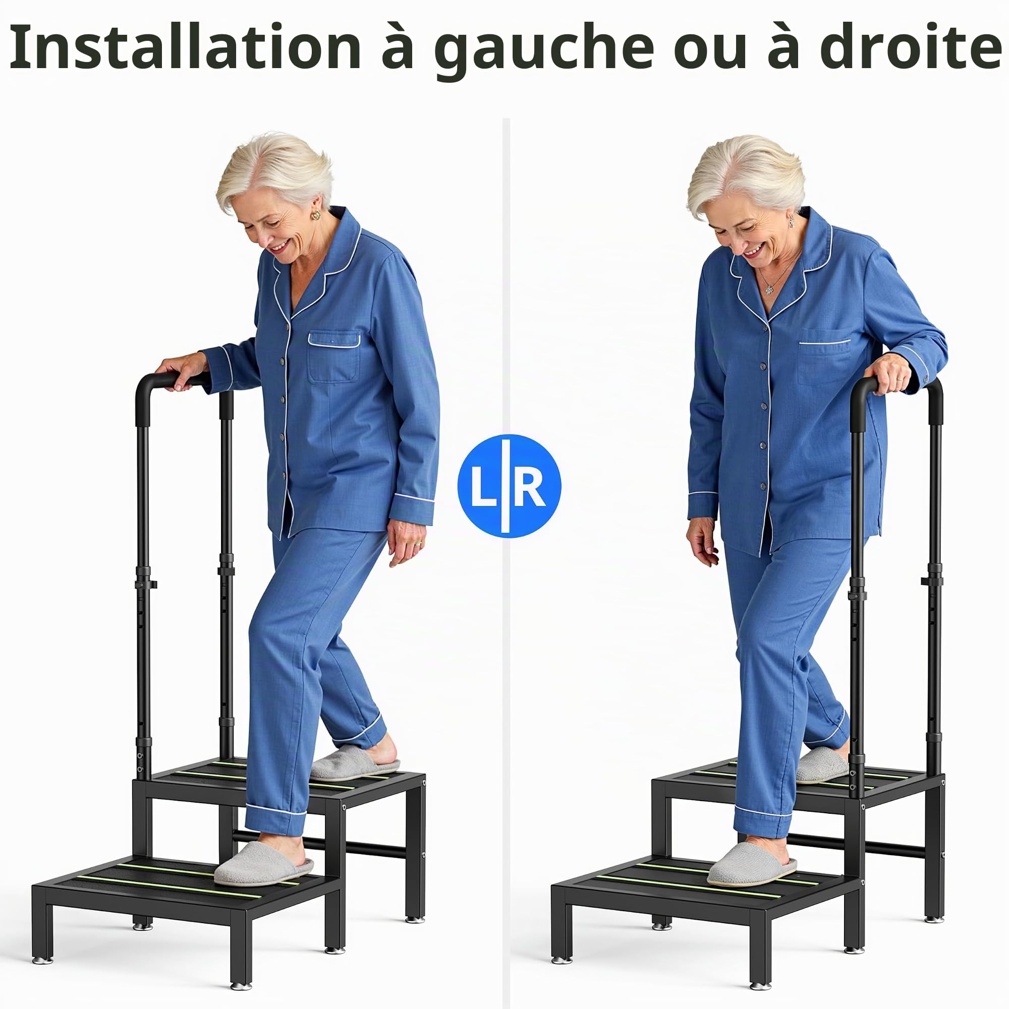 Chaise de Deux étages avec poignée, Chaise de Marche Robuste pour Personnes âgées et Adultes, Rampe réglable avec Plateforme antidérapante, marches de lit pour Lits Hauts, Cuisine et Salle de Bains