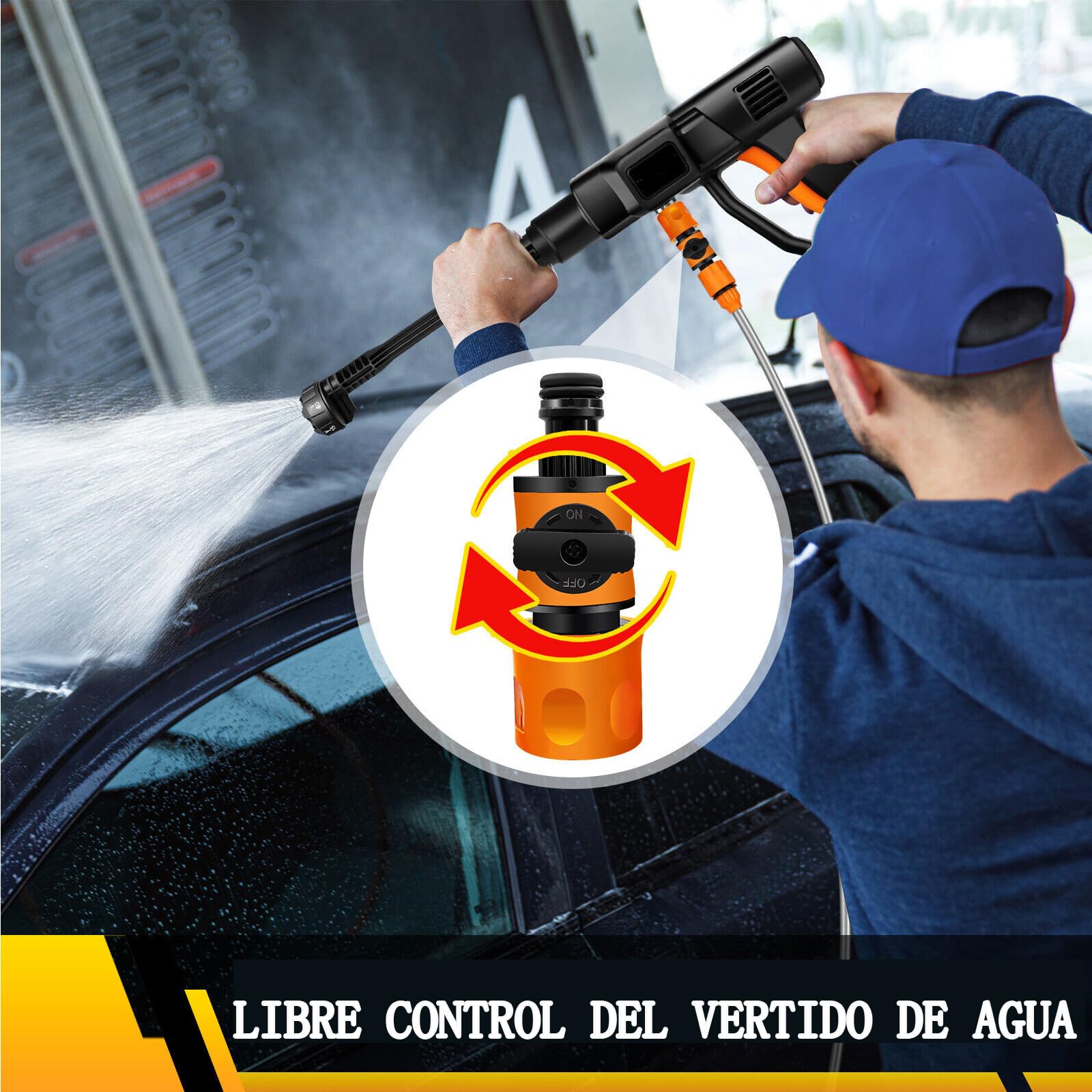 21V 45 Bar/652 PSI Hidrolimpiadora sin Cable, Hidrolimpiadora portátil con batería de 3.0Ah,Boquilla Ajustable 6 en 1,Manguera de 16.4FT Limpiadora a presión para Coche/Suelo/jardín Limpieza y riego