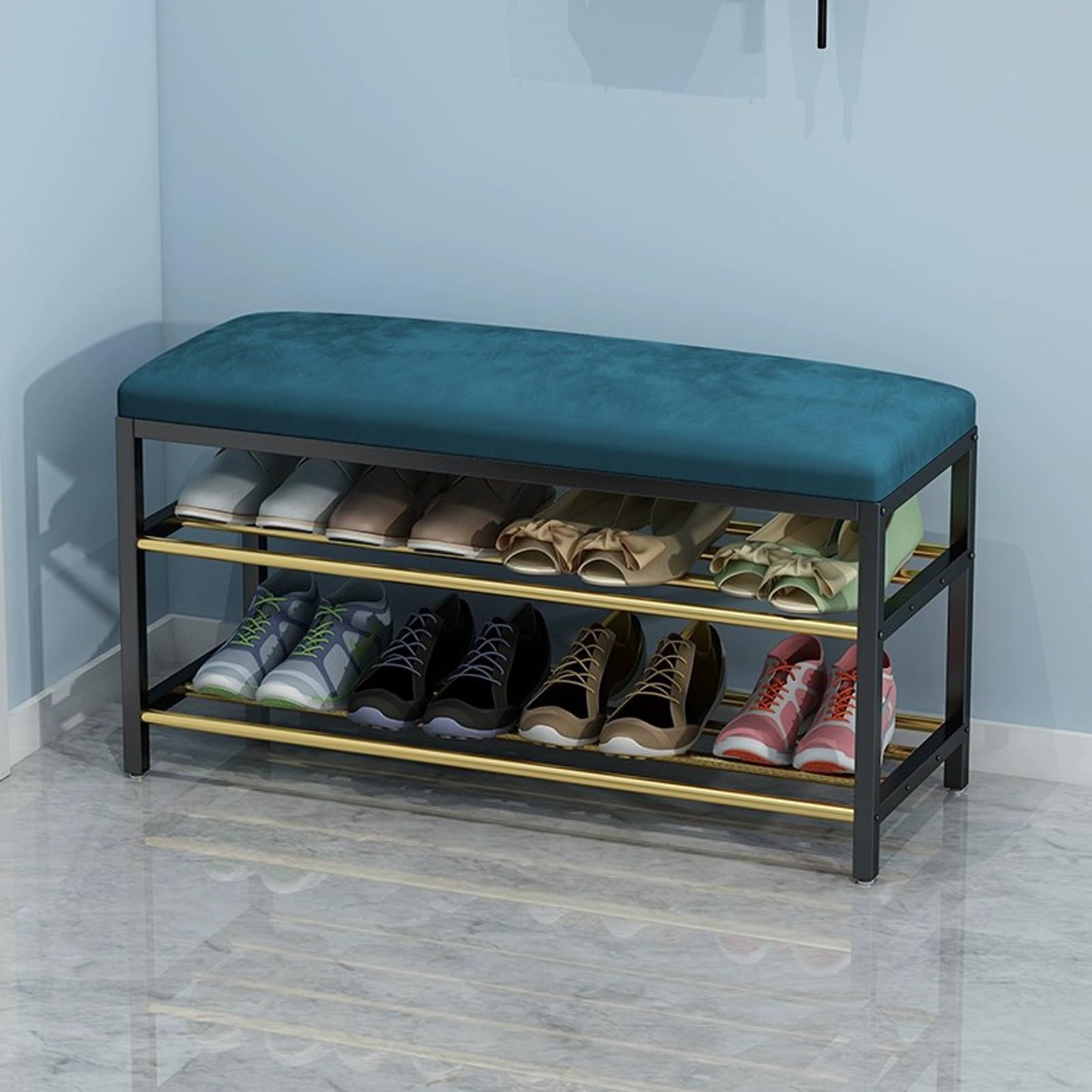 Banc de rangement à chaussures pour salon et bout de lit, étagère d'entrée à 2 niveaux