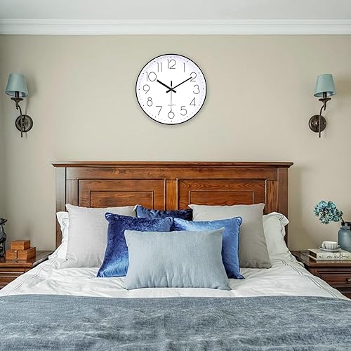 Miniatura 107 de jomparis - Reloj de pared de cuarzo redondo de 12 pulgadas, silencioso, sin tictac, decorativo, moderno, funciona con pilas, para oficina, hogar