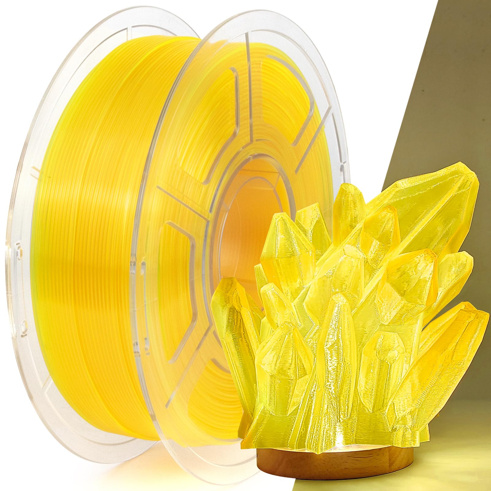IEMAI Transparent PLA Filament 1.75mm, Crystal Clear Yellow 3D Printer Filament 30-600mm/s Rapid Printing, Neatly Wound 1kg Spool for Lampshades, Home