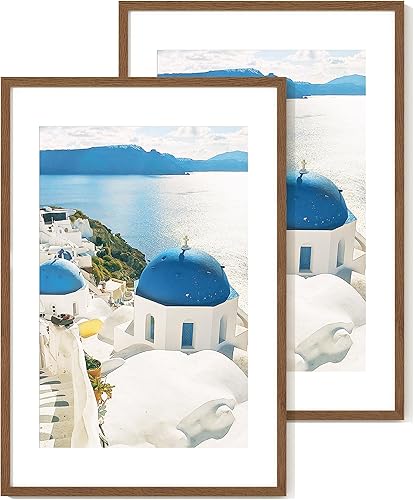 Miniatura 126 de Axeman Marco para póster de 18 x 24 pulgadas con paspartú para 16 x 20 pulgadas, marco de fotos de madera maciza de roble con vidrio templado, marco