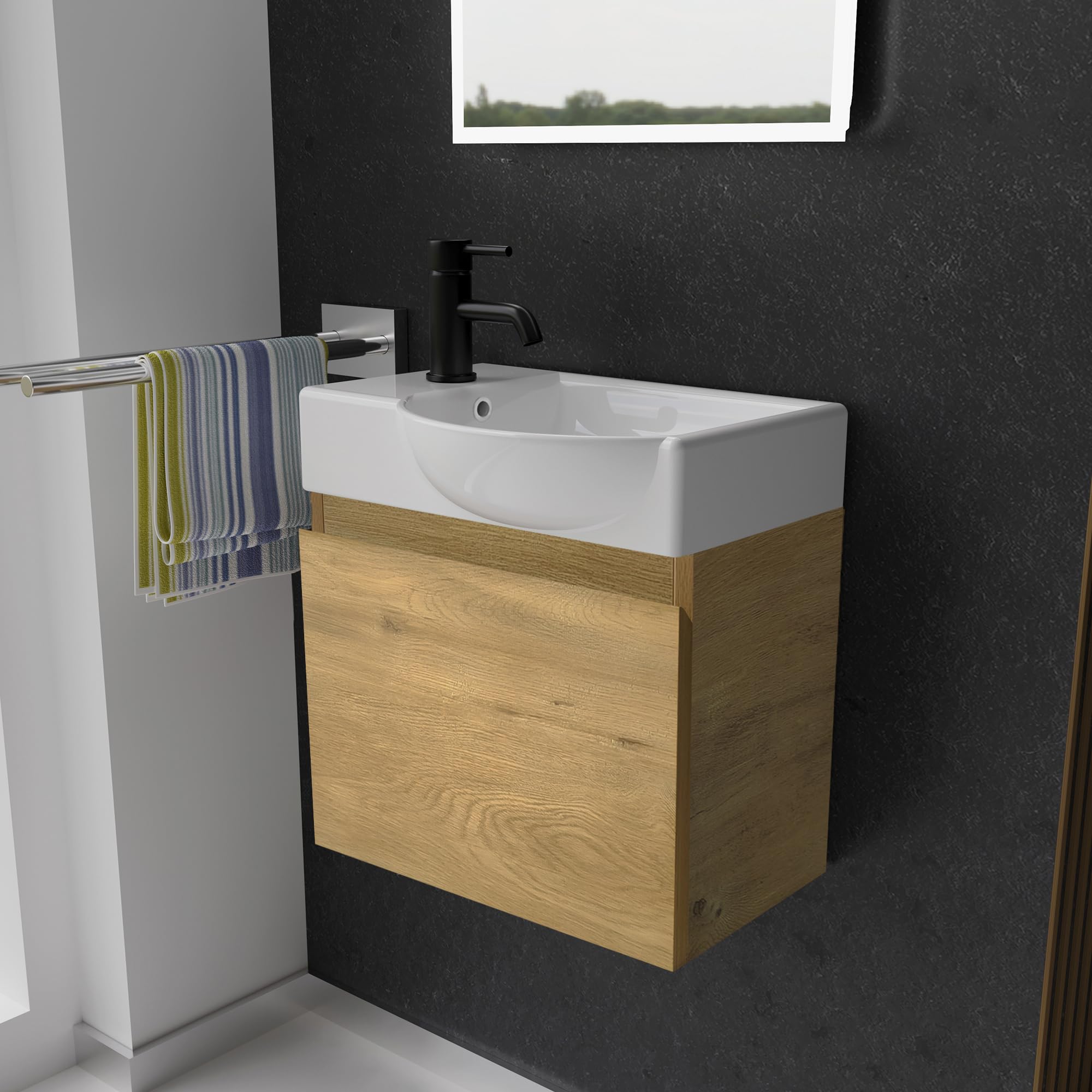 Alpenberger Badmöbel-Set Waschbecken mit Unterschrank 45 cm breit – Rechts Becken