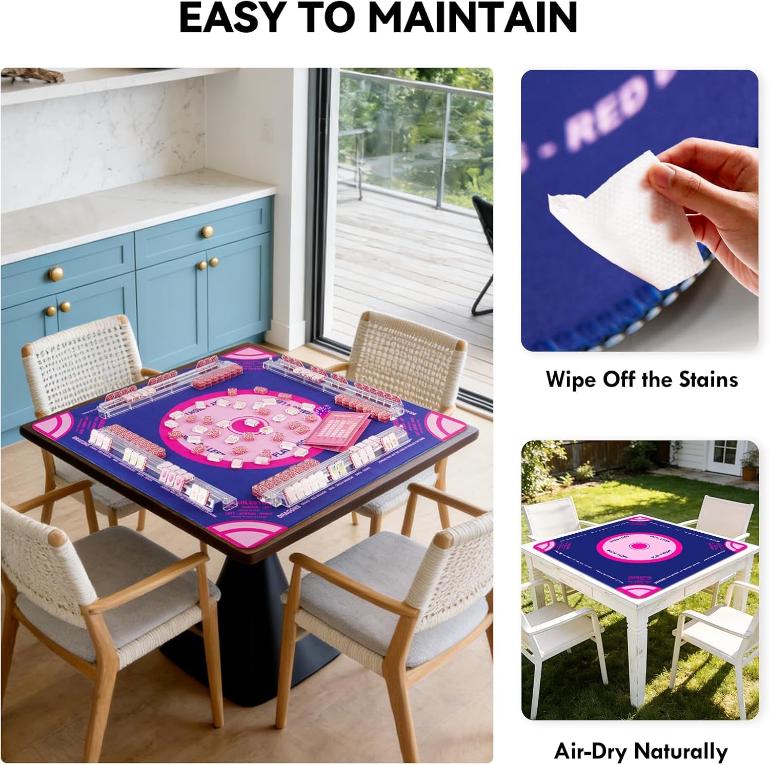 Mahjong Mat, Mahjong Table Mat Black Carrying Bag, Anti Slip and Noise Reduction Table Cover for Mahjong, Poker, Card Games, Dominoes, Board Games, Slip Resistant Mat (Blue - 31.5'')