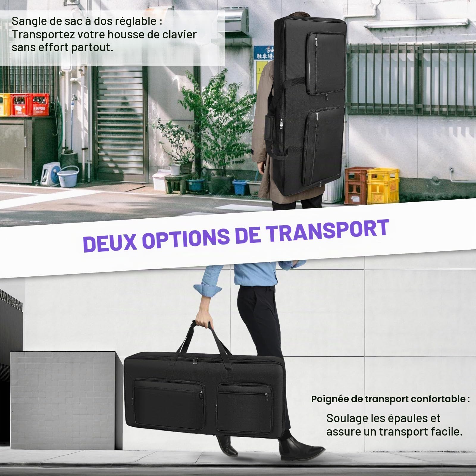 SUNDOY Housse de Clavier à 61 Touches en Tissu Oxford 600D Robuste, Rembourrage en Mousse de 10 mm, Parfait pour Le Transport de claviers, Accessoires de Musique et Plus Encore