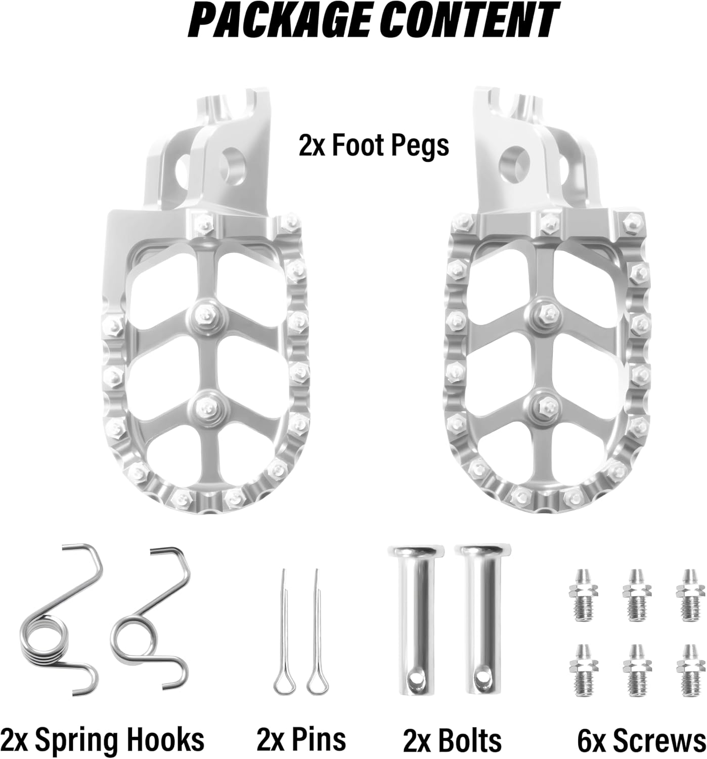 Dirt Bike Foot Pegs,Replaceable Footpegs CNC Machined Aluminum Wide Platform with Springs for CRF150R CRF250R CRF450R CRF250X CRF450X CRF300L CRF250L CR125 CR250 CRF1000L (Silver)