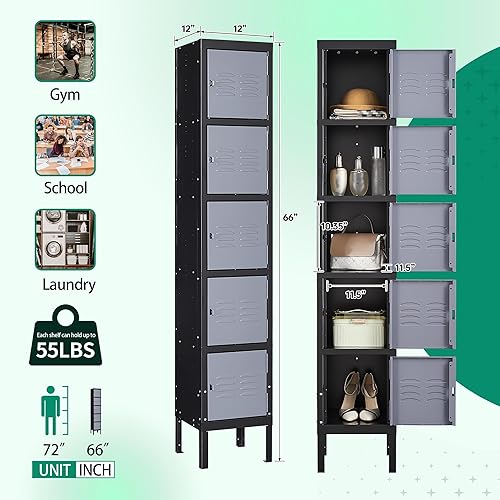 Vista 16 de Letaya Armario de almacenamiento, gabinete de metal de 66 pulgadas para empleados, 3 puertas, con cerradura para escuela, gimnasio, hogar, oficina