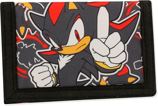 Sonic The Hedgehog Kids Wallet with Shadow - Trifold Character Print with Card Holder and Zipper Cool Boys Coin Purse Accessory Gift for Fans